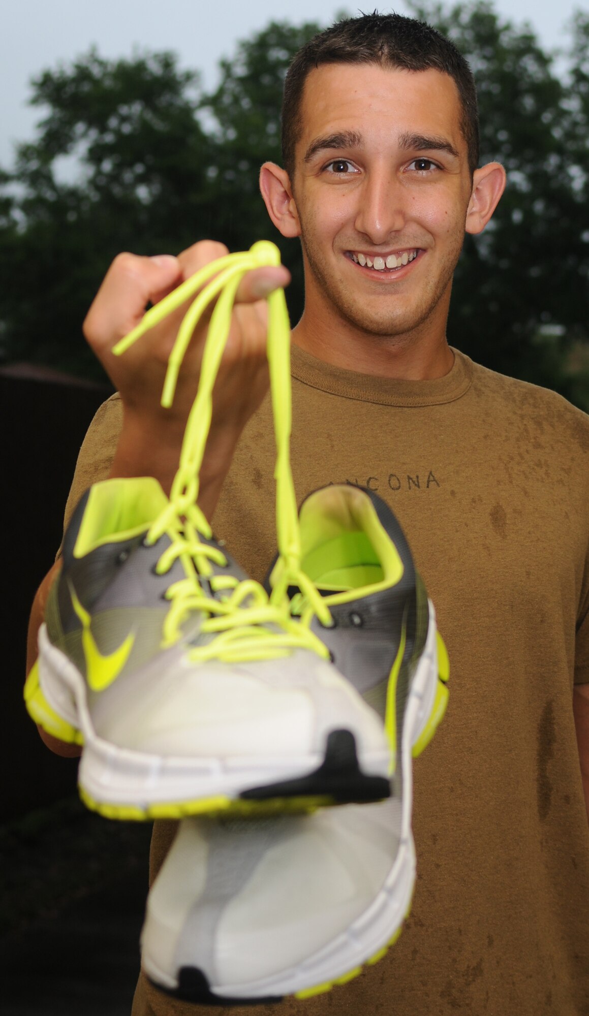 Airman 1st Class Dominic Ancona, an aerospace medical service technician with the 81st Medical Operations Squadron, represents Air Education and Training Command at the Air Force Marathon at Wright-Patterson Air Force Base, Ohio, Sept. 20.  (U.S. Air Force photo by Kemberly Groue)
