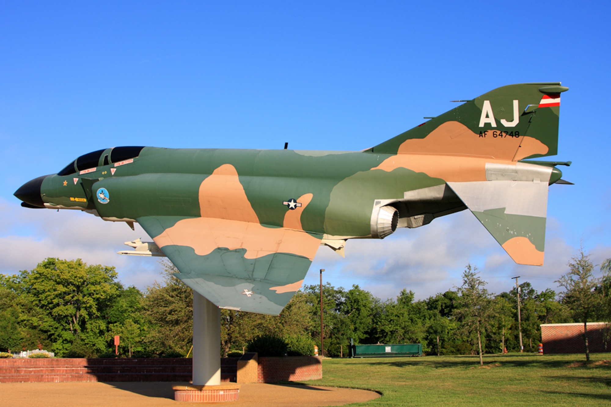 LANGLEY AIR FORCE BASE, Va. -- The F-4C Phantom II is displayed today as it appeared after its MiG kill on May 20, 1967 over North Vietnam.  The paint is the standard camouflage scheme of the period.  (Courtesy photo by Dean Heald)