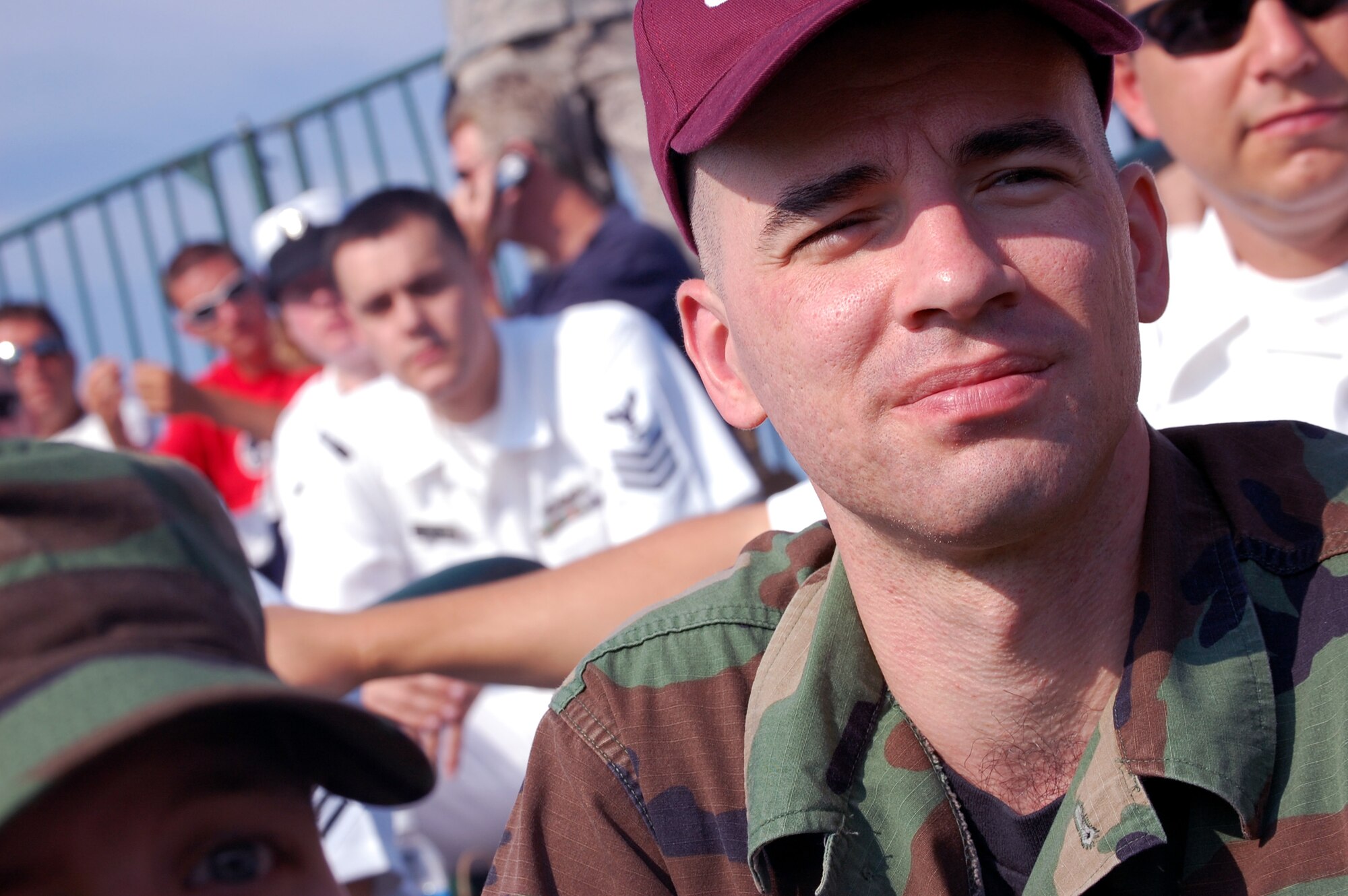 Tech. Sgt. Chris Sherman, from the U.S. Air Force Expeditionary Center on Fort Dix, N.J., was among 200 military members attending the Philadelphia Eagles training camp Aug. 5, 2008, at Lehigh University in Lehigh, Penn.  The military member presence was part of the Eagles' Military Day activities where they were treated to breakfast and a meet and greet with Eagles staff and players.  (U.S. Air Force Photo/Tech. Sgt. Scott T. Sturkol)