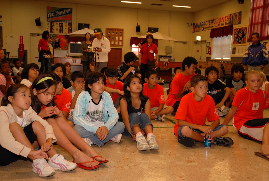 About 40 Okinawan and American kids  spend the night at the Kadena youth center during the international youth lock-in. The event is the result of a six-year parntership between the local Lions Club and the base Youth Center.
(U.S. Air Force photo by Staff Sgt. Angelique Perez)