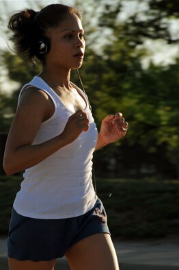Staff Sgt. Beverly Footman, 28th Logistics Readiness Squadron traffic management officer, jogs in the Back-to-School 5K run here, Aug. 8. The Bellamy Fitness Center hosts a 5K monthly, but will have two in August; the next run is scheduled for Aug 15. (U.S. Air Force photo/Airman Corey Hook)