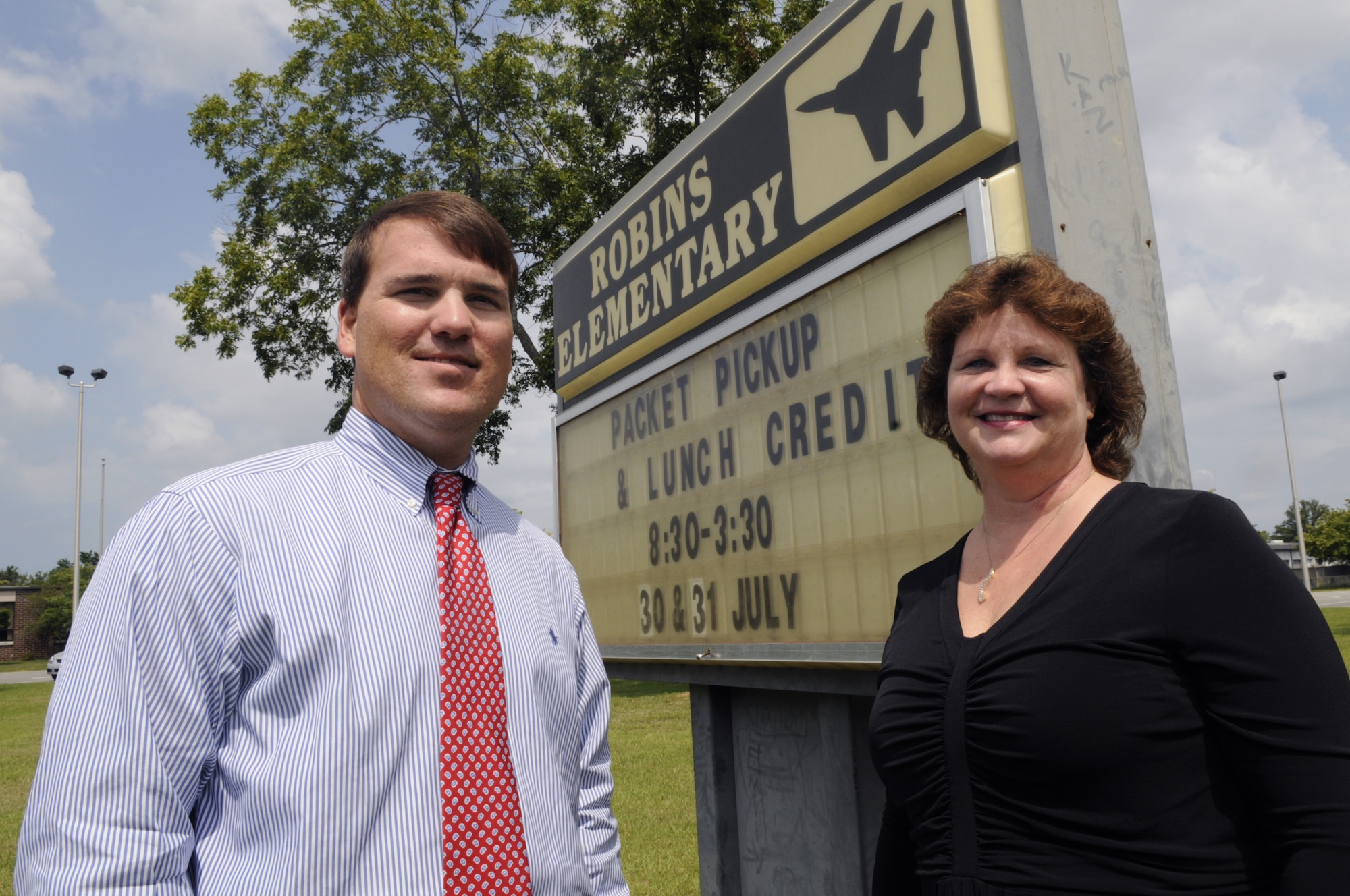 Brian Perry, vice principal, and Melissa Hayes, principal, will pull double duty this year by working at both Robins Elementary and Maxwell AFB in Montgomery, Ala.
U.S. Air Force photo by Sue Sapp 