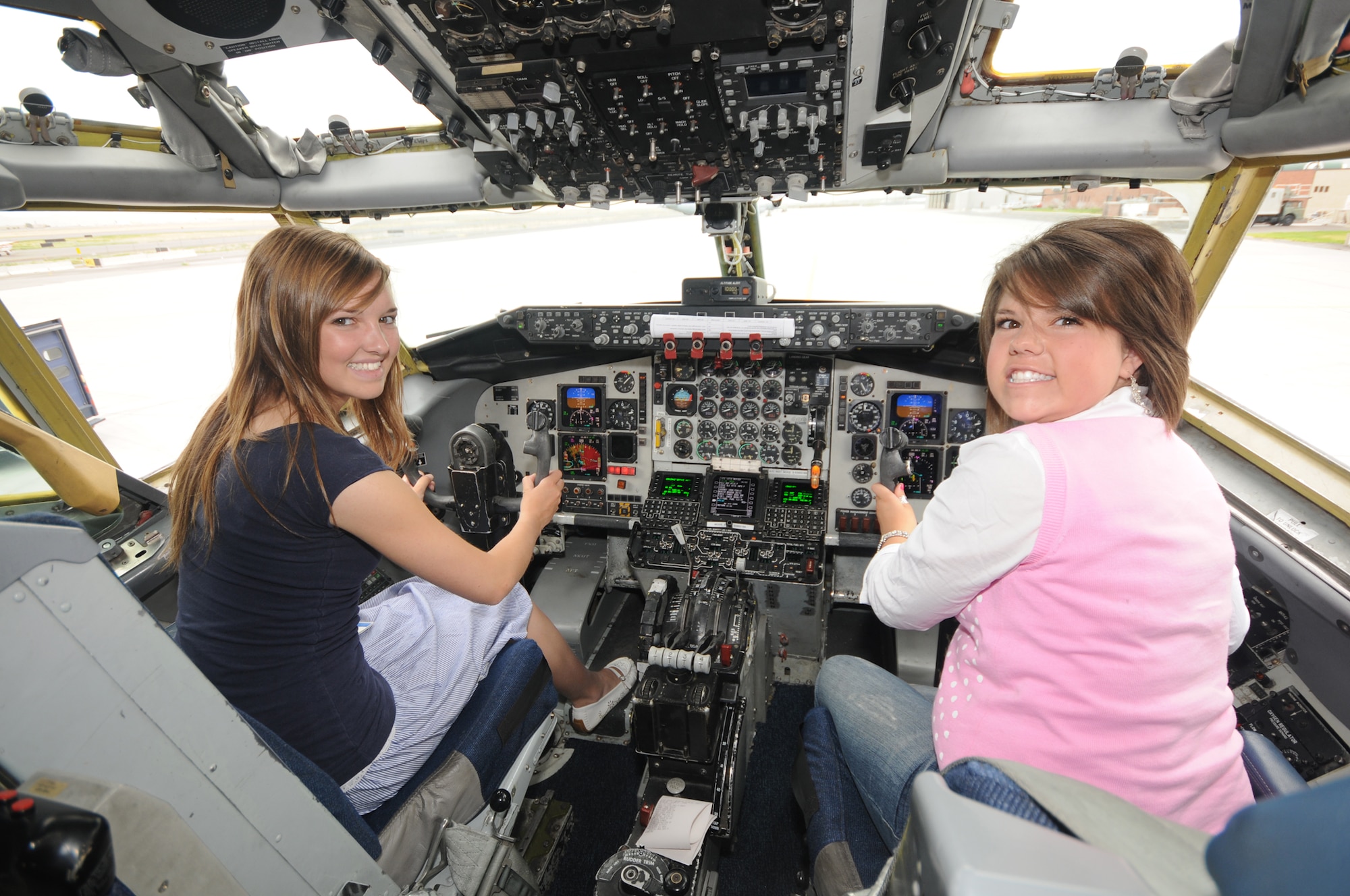 Jocelyn Schulz (left), a senior at Park City High School, and Ali Washburn, a senior at Timpangogos High School, tour a KC-135 Stratotanker at the Utah Air National Guard Base on Aug. 6 during Freedom Academy 2008.  Freedom Academy is a week-long leadership camp designed for high school student body officers from schools throughout Utah.  It is hosted by members of the Utah Army and Air National Guard, and focuses on the theme of "freedom."  (USAF photo by Tech Sgt. Mike Evans)