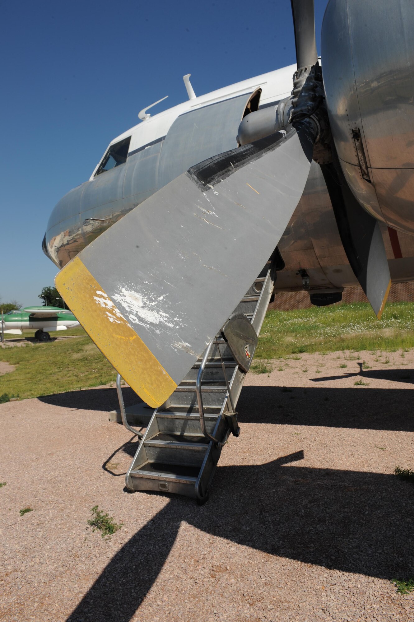 The C-131D "Samaritan," located at the South Dakota Air and Space Museum is one of the planes that will be worked on by 28th Bomb Wing Airmen, as part of the Adopt-a-Plane program Aug. 6. Both the C-131D “Samaritan” and C-47 “Skytrain” have been inspected and are ready for further improvement. (U.S. Air Force photo/Airman Corey Hook)

