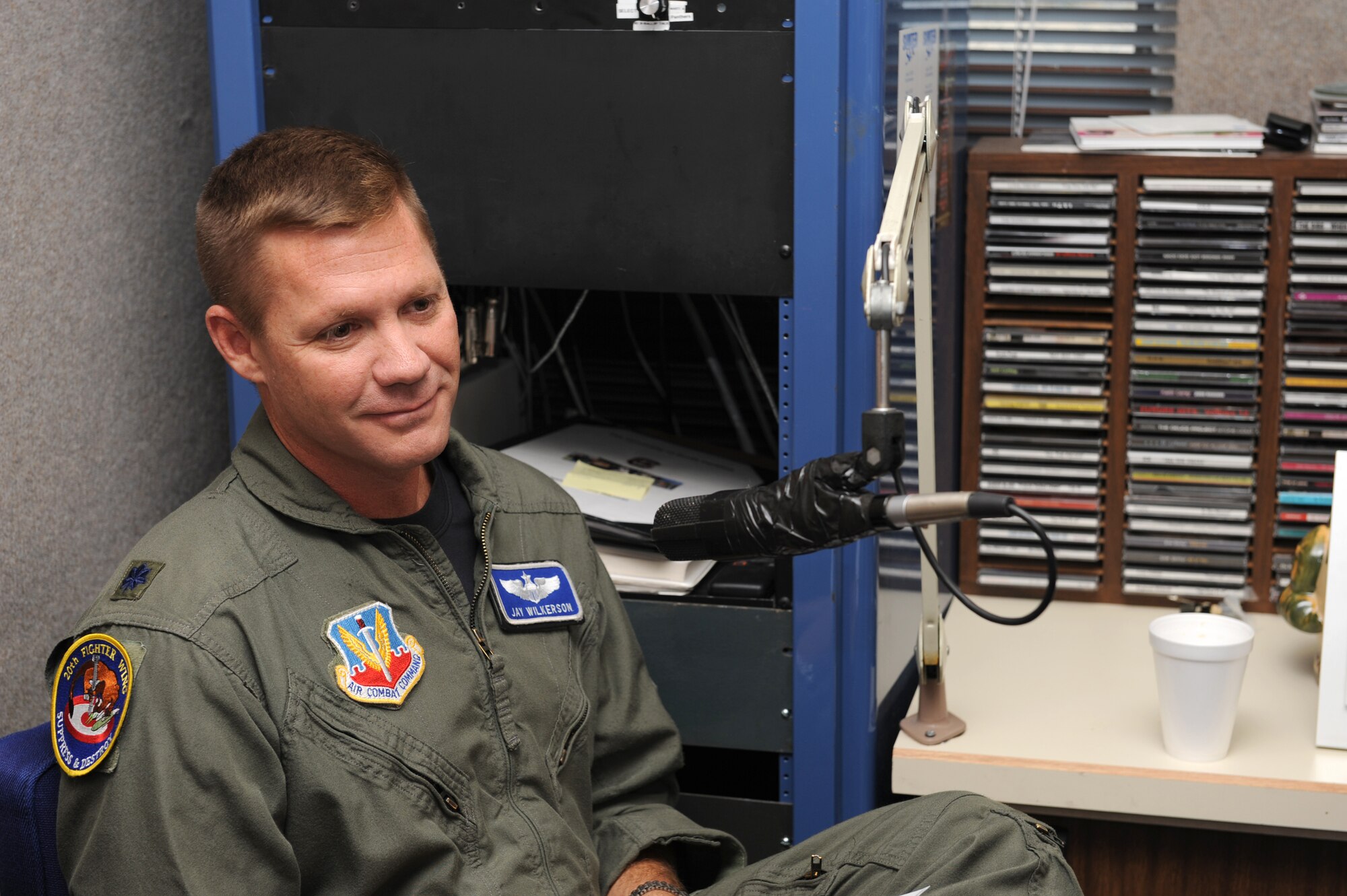 SHAW AIR FORCE BASE, S.C.-- Lt. Col. James Wilkerson, 20th Fighter Wing chief of safety, talks about special needs day and Shaw Fest 2008 thunder over midlands and how it will be here Sept. 6. The purpose behind the interview is to keep the public informed of ongoing events on Shaw. (U.S. Air Force photo/Staff Sgt. Henry Hoegen)