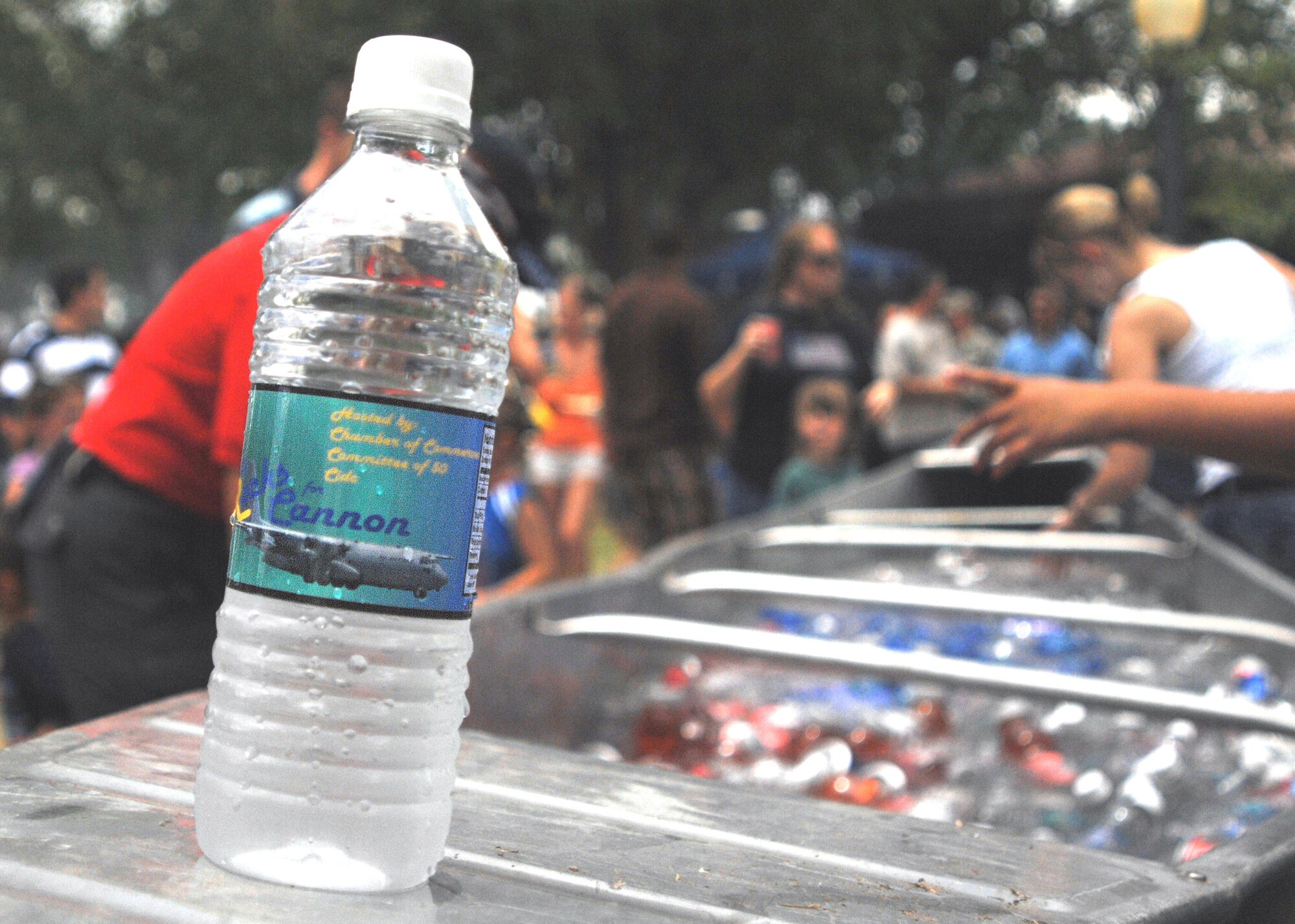 CANNON AIR FORCE BASE, N.M. -- A canoe full of sodas and specially-labeled Cannon Air Force bottles of water kept the crowd cool under a hot sun during Cannon Appreciation Day Aug. 8. The 19th annual event included free food and drinks and nearly $5,000 worth of prizes provided to base Airmen, family members and civilian workers, by an appreciative Clovis, N.M. community. (U.S. Air Force photo by Greg Allen)