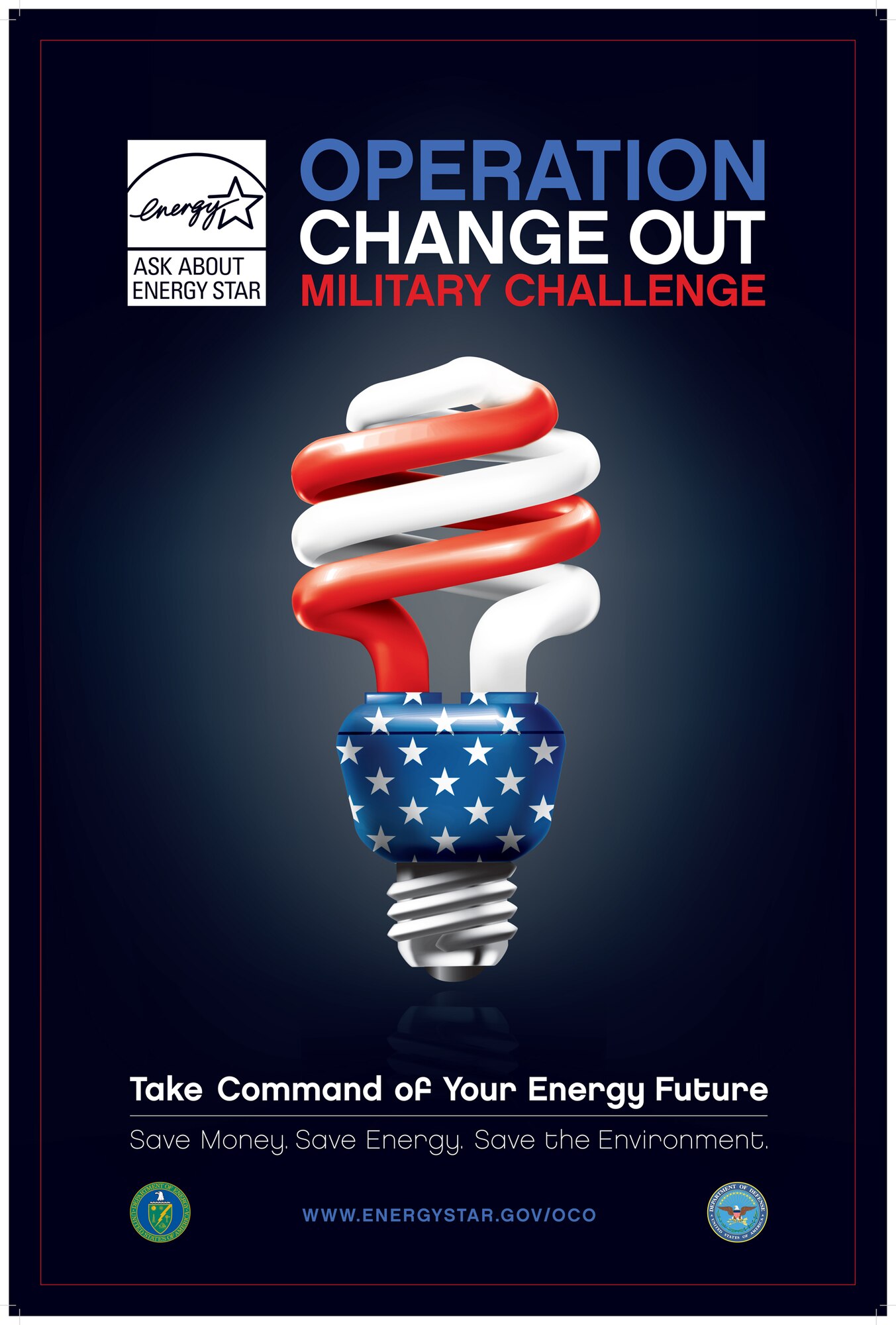 Vandenberg has joined Operation Change Out, a joint Department of Energy and Department of Defense event. This challenge is the first national, military-focused energy-efficiency campaign to encourage every serviceman and woman to save energy, money, and protect the environment by replacing their inefficient, incandescent light bulbs with Energy Star-qualified bulbs. (Graphic courtesy of Operation Change Out)