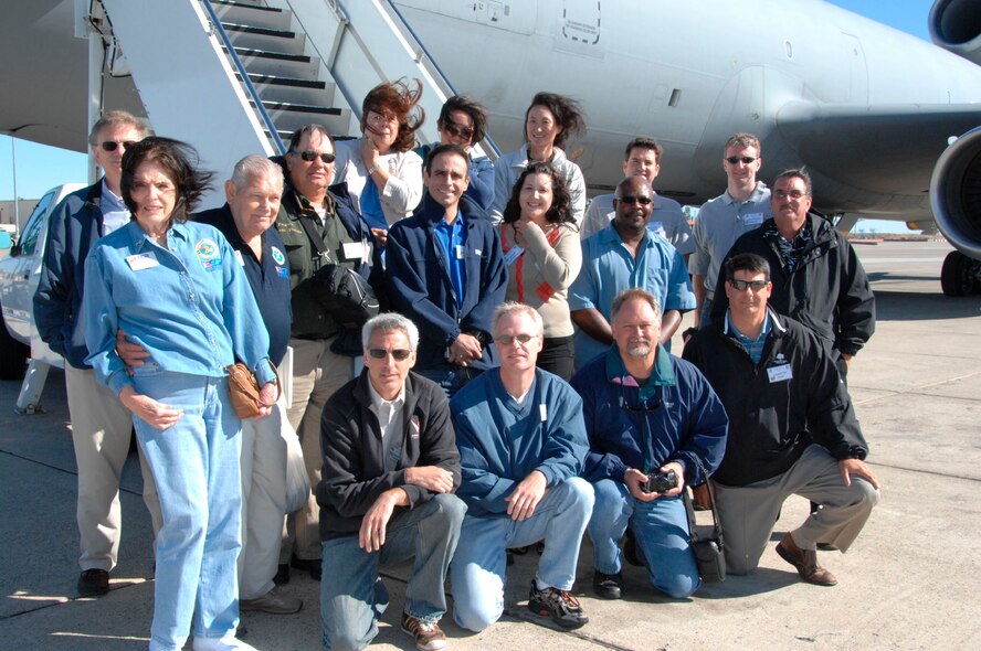 TRAVIS AIR FORCE BASE, Calif. -- Civilian employers of Reservists get Air Force experience for a day. Employers of U.S. Air Force Reservists from the 349th Mission Support Group and Operations Group, Travis Air Force Base, Calif., joined their employee and part-time Airmen, Aug. 9, to find out what they do when they step into their military uniform. The group’s busy day began with briefing on the mission of the wing by top leadership including Maj. Gen. Robert Duiganan, 4th Air Force Commander, March Air Reserve Base, Calif., and Col. Maryanne Miller, 349th AMW Commander. The highlight of their day was a flight in a KC-10 Extender tanker aircraft and opportunity to see first hand the capabilities of one of three weapons systems based Travis AFB. (U.S. Air Force photo by Master Sgt. Wendy Weidenhamer)