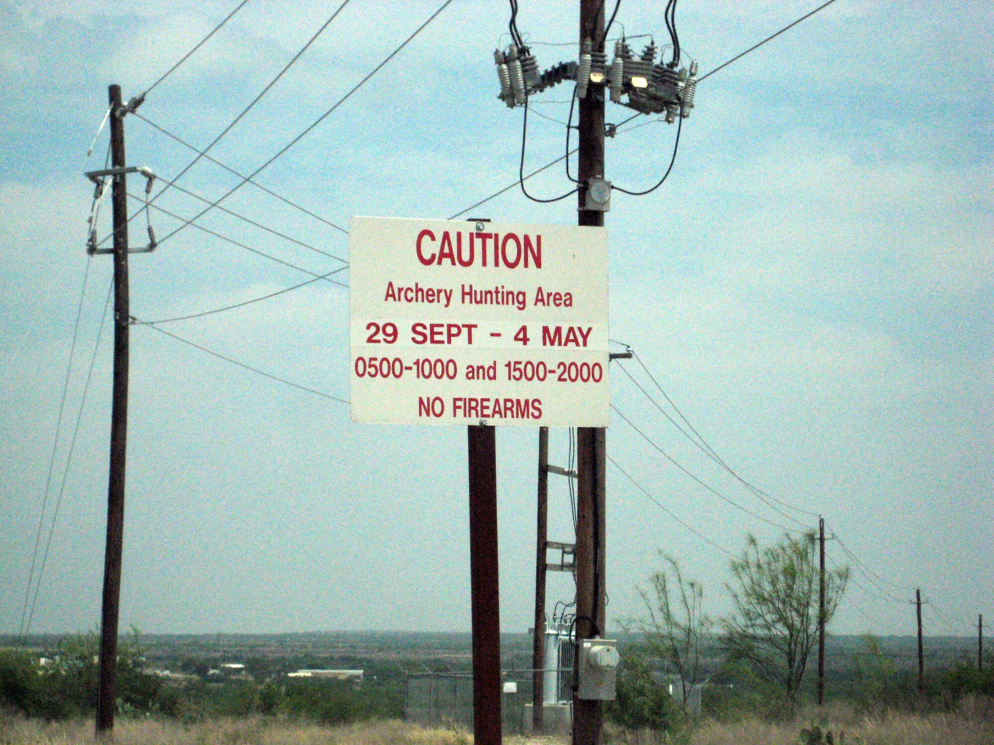 LAUGHLIN AIR FORCE BASE, Texas – Warning signs mark the edges of authorized hunting areas on base, and those not hunting are warned to stay out of these areas during the dates marked on each sign.  (U.S. Air Force photo)