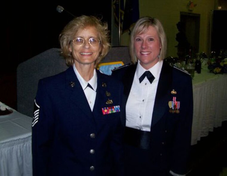 SEYMOUR JOHNSON AIR FORCE BASE, N.C. -- Master Sgt. Sande Gerritsen (right) poses with 916th Logistics Readiness Squadron Commander Ann Brown at the Senior Non-Commissioned Officer Academy Graduation in Montgomery, Ala. near the end of July.  Gen. Norton Schwartz was the guest speaker for the event.  Sgt. Gerritsen successfully completed all academic and physical requirements of the school.  She is a logistics plans specialist and is
currently deployed with the 916th ARW to Turkey.
