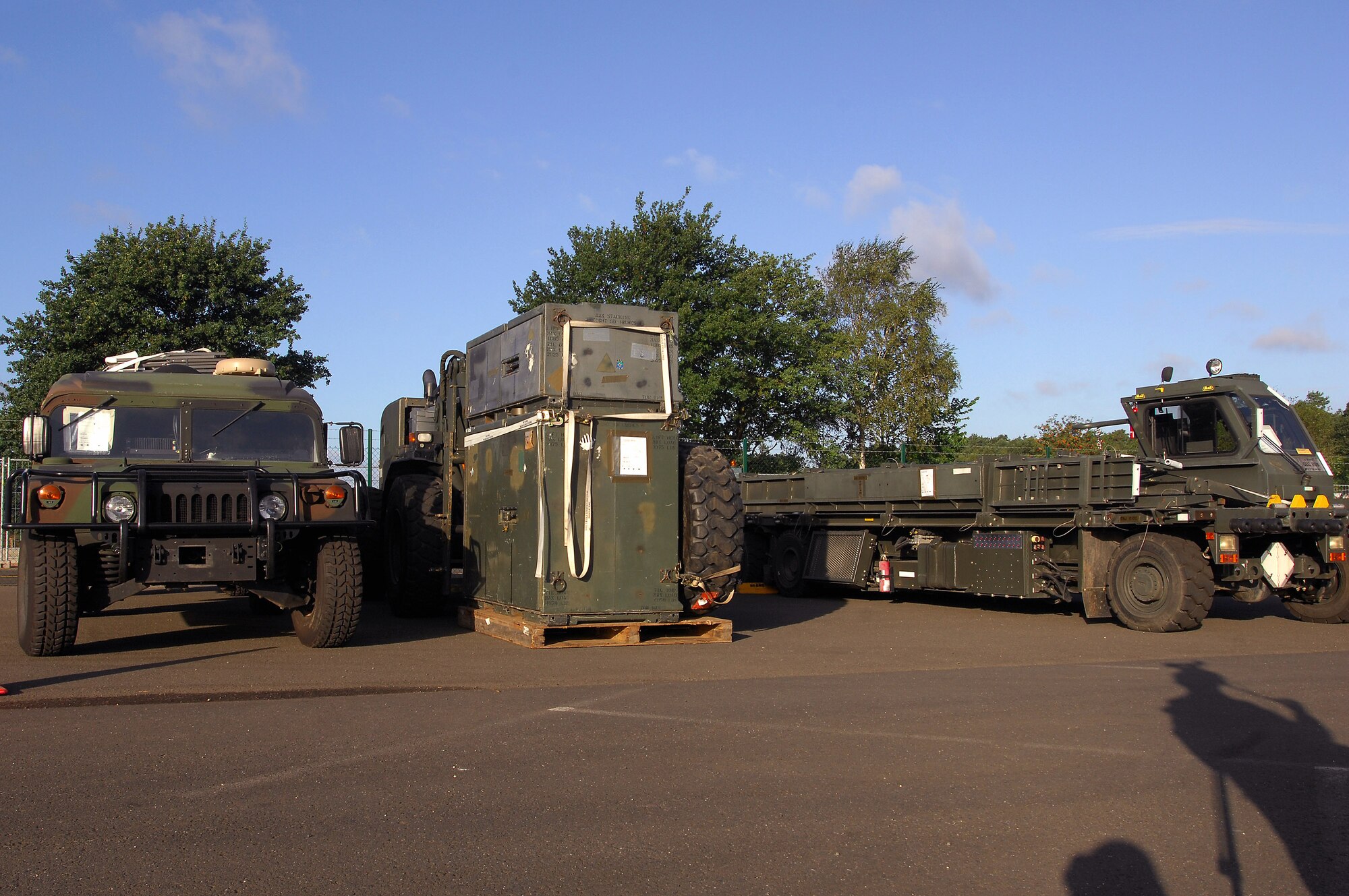 Airmen from the 435th Logistics Readiness Squadron at Ramstein Air Base, Germany, prepare  vehicles and equipment   Aug. 13 for a humanitarian relief mission heading to the country of Georgia. (U.S. Air Force photo/Airman 1st Class Kenny Holston)