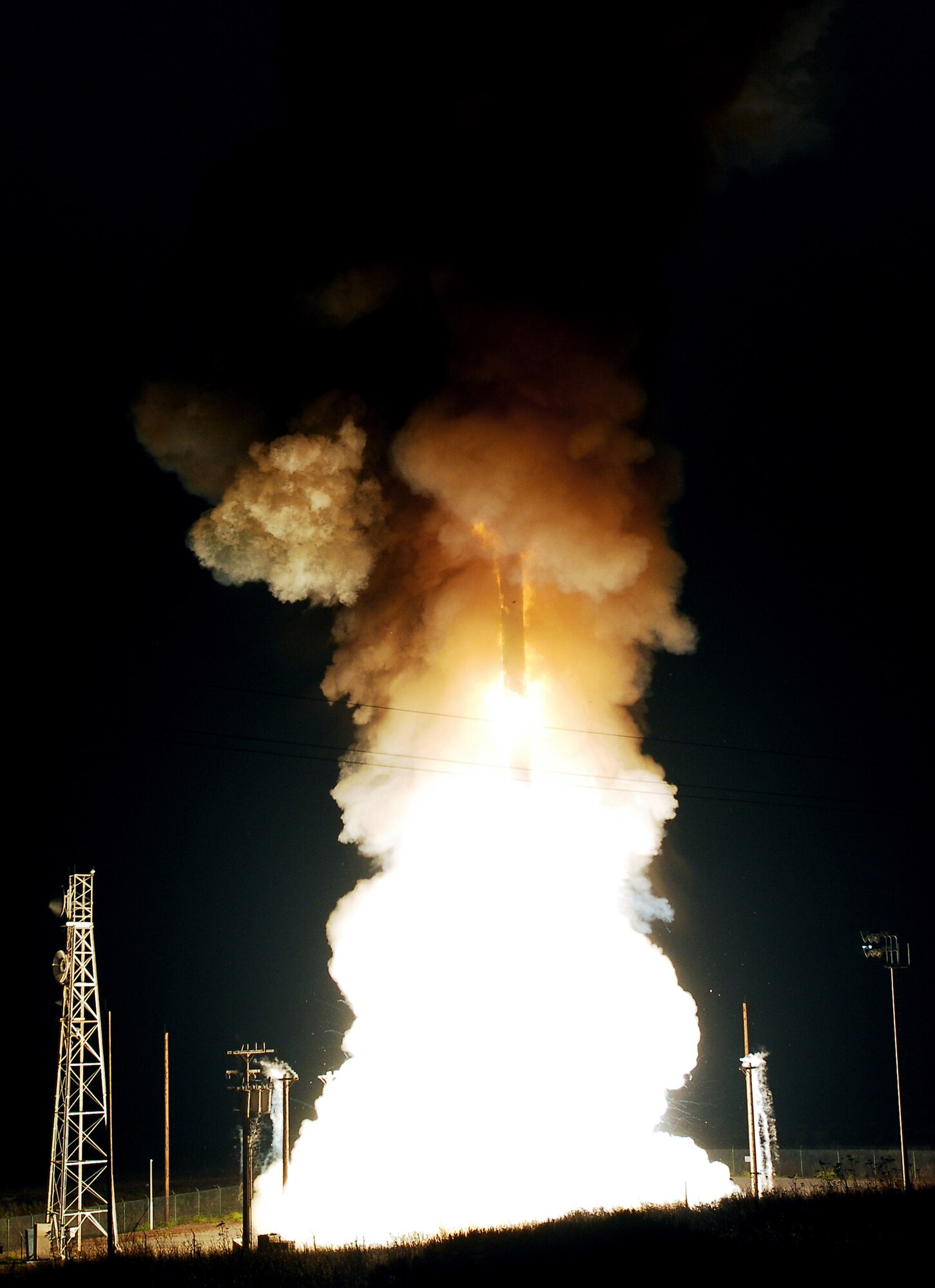 A Minuteman III intercontinental ballistic missile successfully launches at 1:01 a.m. Aug. 13 from Vandenberg Air Force Base, Calif.  The missile was configured with a National Nuclear Security Administration, or NNSA, test assembly in which three unarmed re-entry vehicles traveled approximately 4,190 miles to their pre-determined targets in the Pacific Ocean.  (U.S. Air Force photo/Joe Davila)