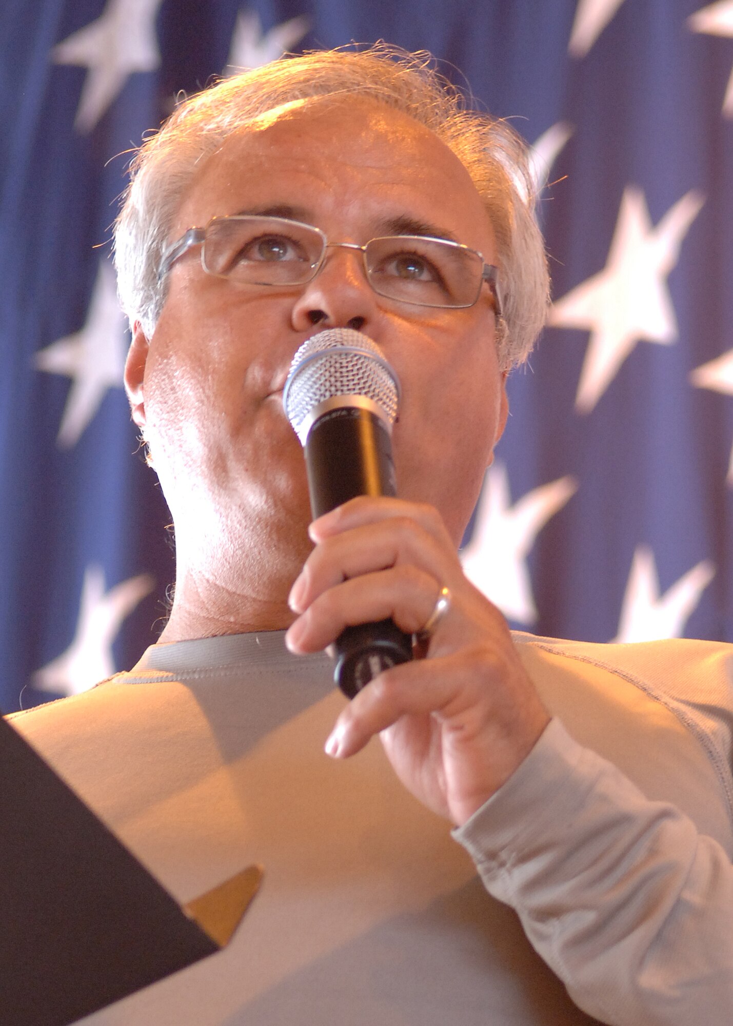 Mr. Jim Economos, Dream Works safety production manager, officially announced the filming of Transformer 2 during the wing Hail and Farewell Aug. 7, at Holloman Air Force Base, N.M.  (U.S. Air Force photo/Airman 1st Class John D. Strong II)