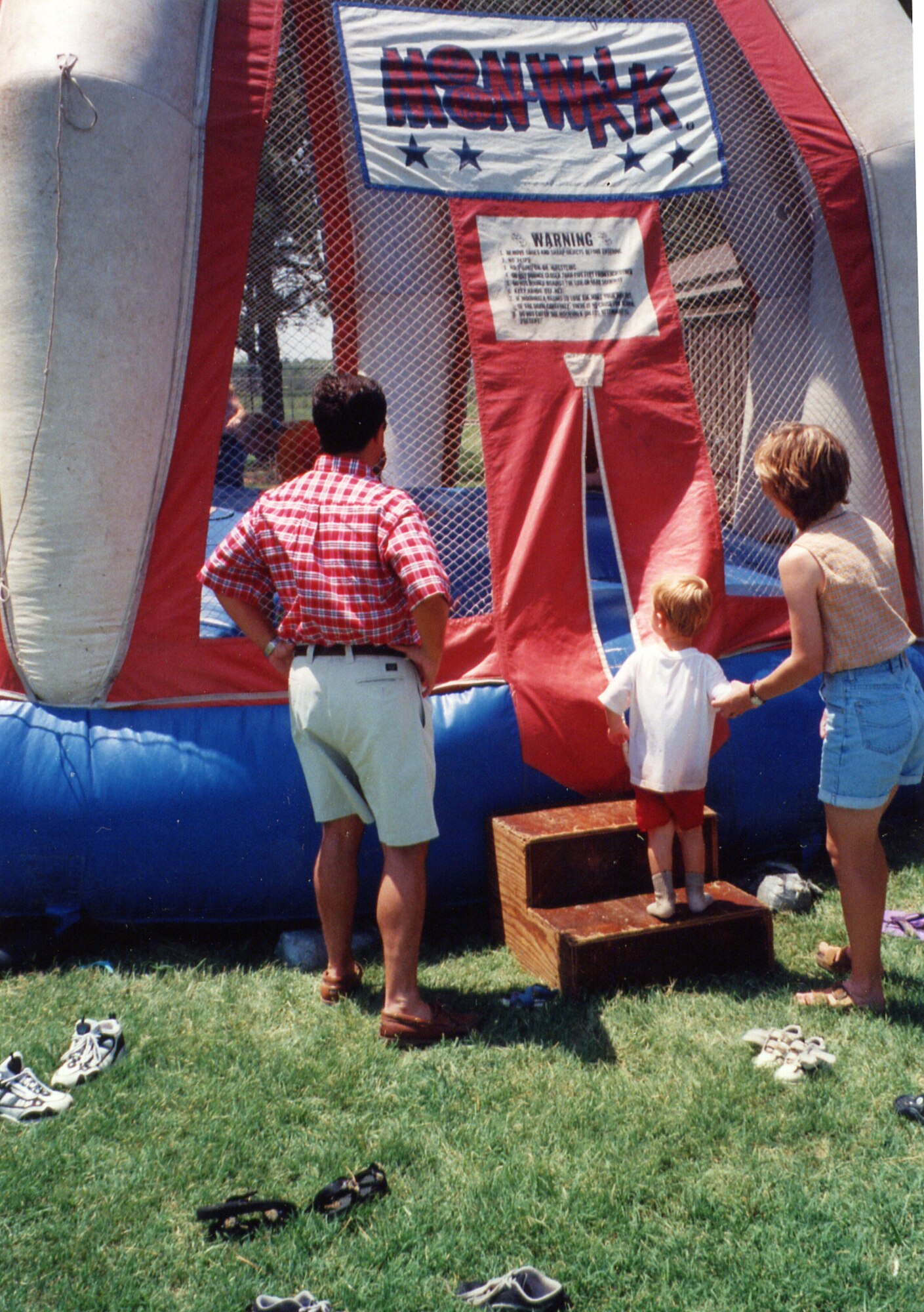 A young family member steps up to an inflatable bouncer during one of the 931st Air Refueling Group's past Family Day picnics.  Volunteers are needed to help with an inflatable "Bounce House" and many other activities scheduled for this year's picnic during the September Unit Training Assembly.