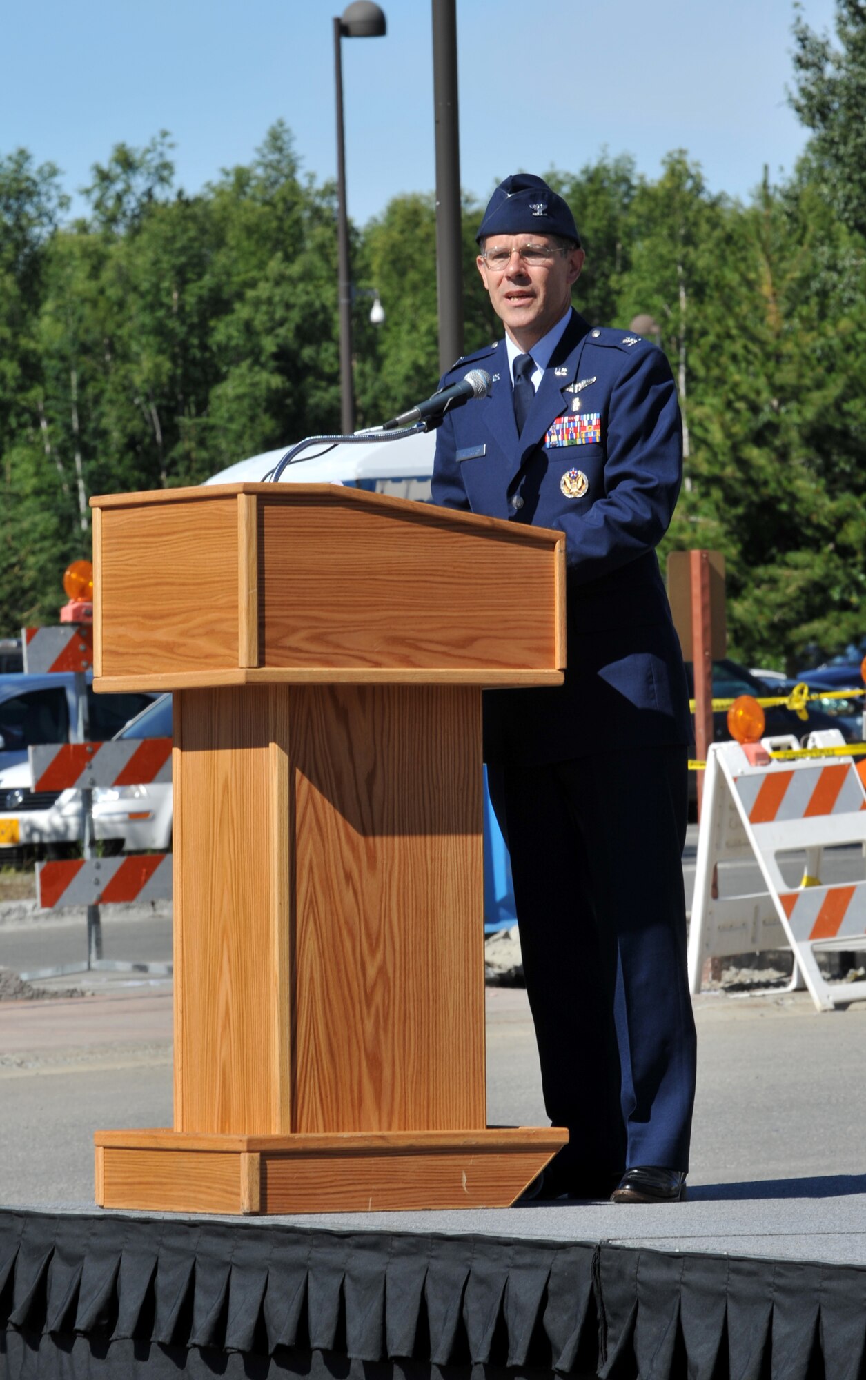ELMENDORF AIR FORCE BASE, Alaska -- Col. Paul Friedichs, 3rd Medical Group commander, speaks to the attendants of the 3rd Medical Group change of command ceremony. The 3rd Medical Group is the primary Air Force referral center for the Pacific Theater. (U.S. Air Force photo/Airman 1st Class Tinese Treadwell)