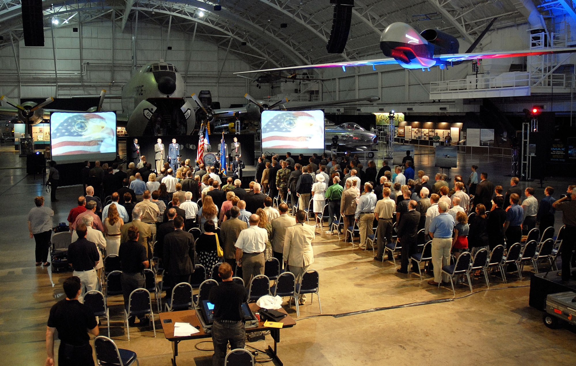 DAYTON, Ohio (08/2008) -- Air Force, Northrop Grumman and museum officials participate in the Global Hawk exhibit opening at the National Museum of the United States Air Force. (U.S. Air Force photo)