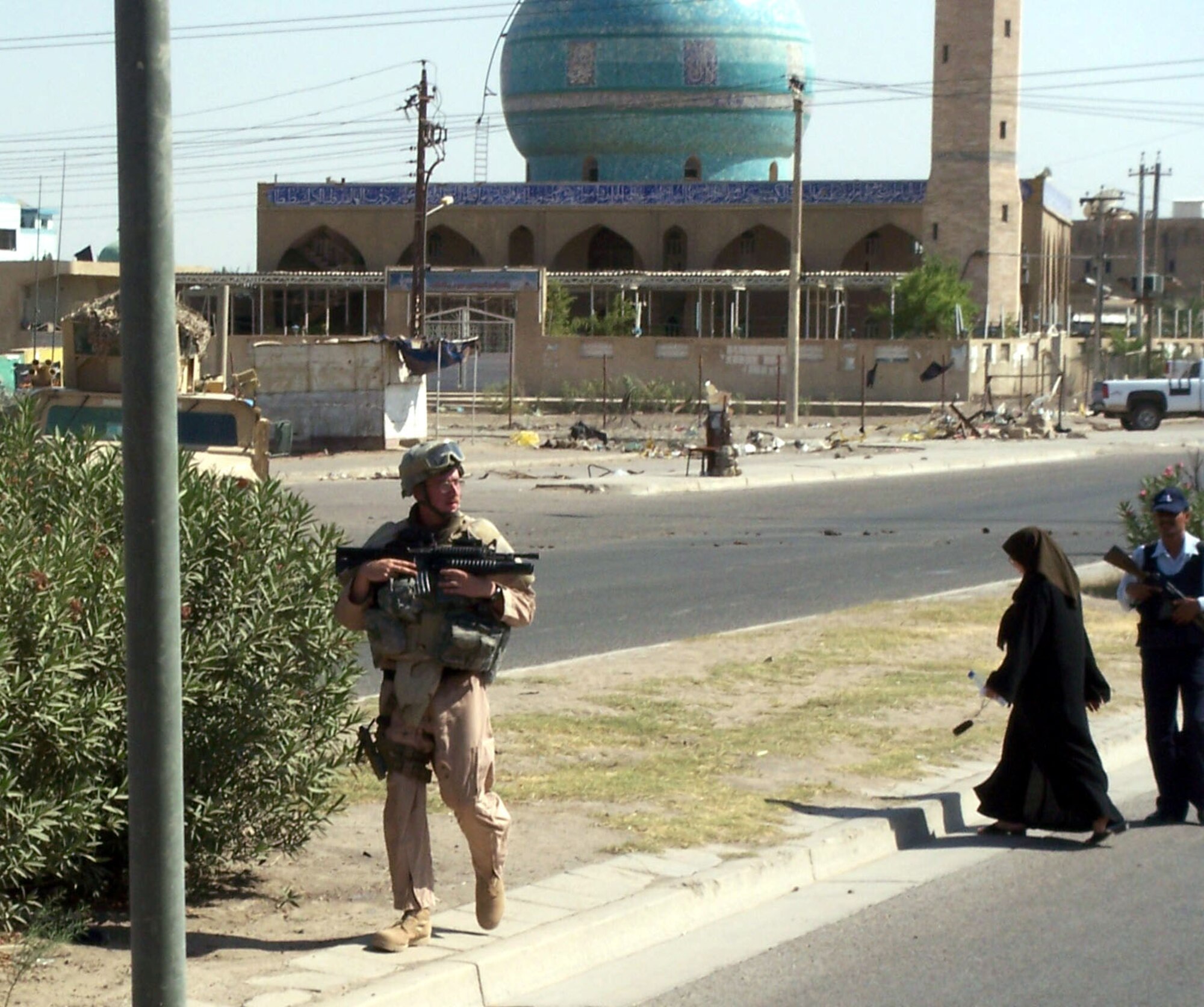 Staff Sgt. Michael Rodden is shown performing a foot patrol in Baghdad. Sergeant Rodden was deployed to Iraq for 12 months with the 732nd Expeditionary Security Forces Squadron. (Courtesy photo)