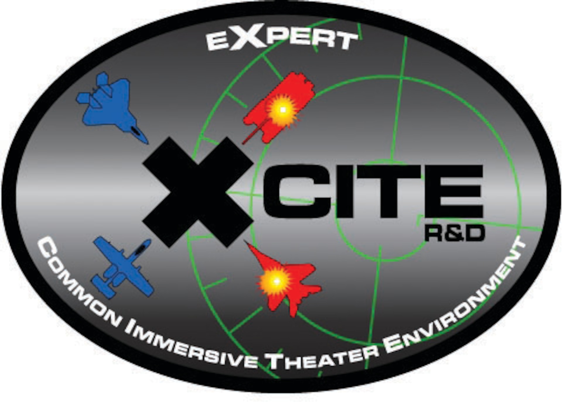 Logo for XCITE, the eXperimental Common Immersive Theater Environment.  Air Force graphic.