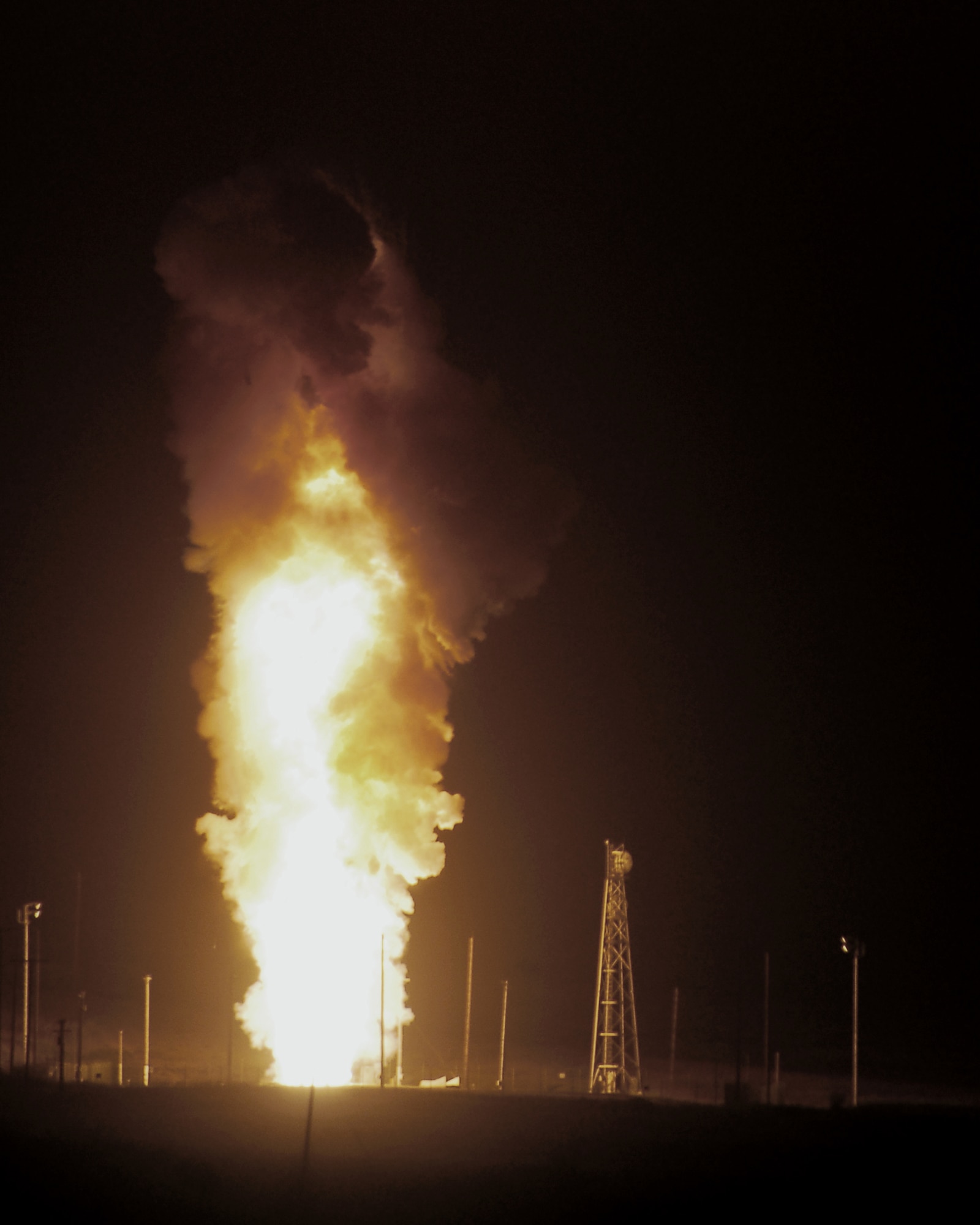 A Minuteman III intercontinental ballistic missile successfully launches at 1:01 a.m. Aug. 13 from North Vandenberg AFB.  The missile was configured with a National Nuclear Security Administration, or NNSA, test assembly in which three unarmed re-entry vehicles traveled approximately 4,220 miles to their pre-determined targets near the Kwajalein Atoll in the Marshall Islands.  The launch was a throw-back to years past in which a maintenance task force from an operational missile wing, in this case the 341st Missile Wing from Malmstrom AFB, Mont., performed jobs unique to test operations while validating the work they perform at the northern tier bases.  (U.S. Air Force photo/Joe Davila)