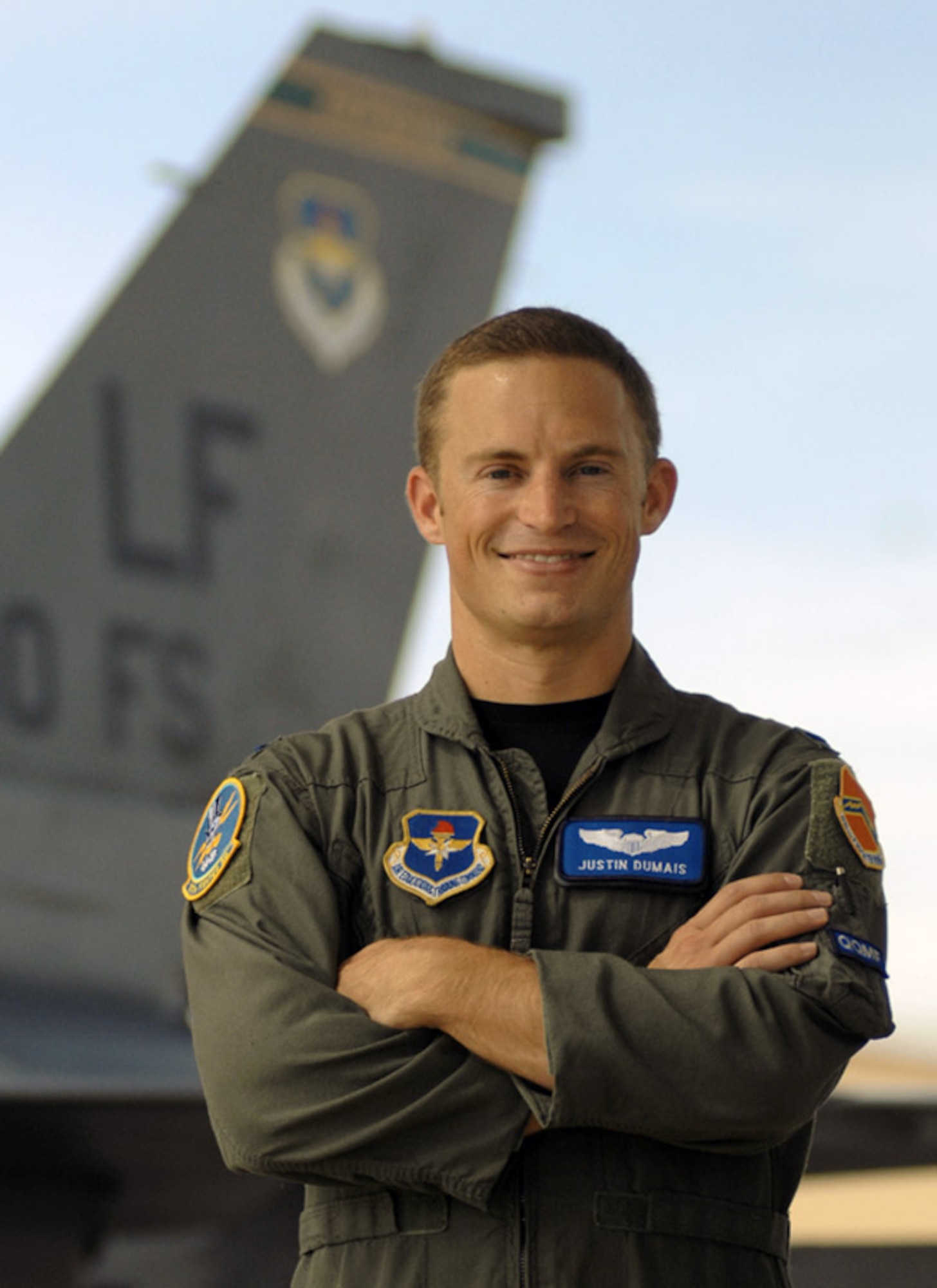1st Lt. Justin Dumais, a diver in the 2004 Olympics in Athens, chose to trade his diving aspirations for flying aspirations, and joined the Air Force.  Currently, Lieutenant Dumais, an F-16 Fighting Falcon pilot with the South Carolina Air National Guard, is cheering for his brother, Troy, who is completing in the 2008 Olympics in Beijing.  (U.S. Air Force photo)