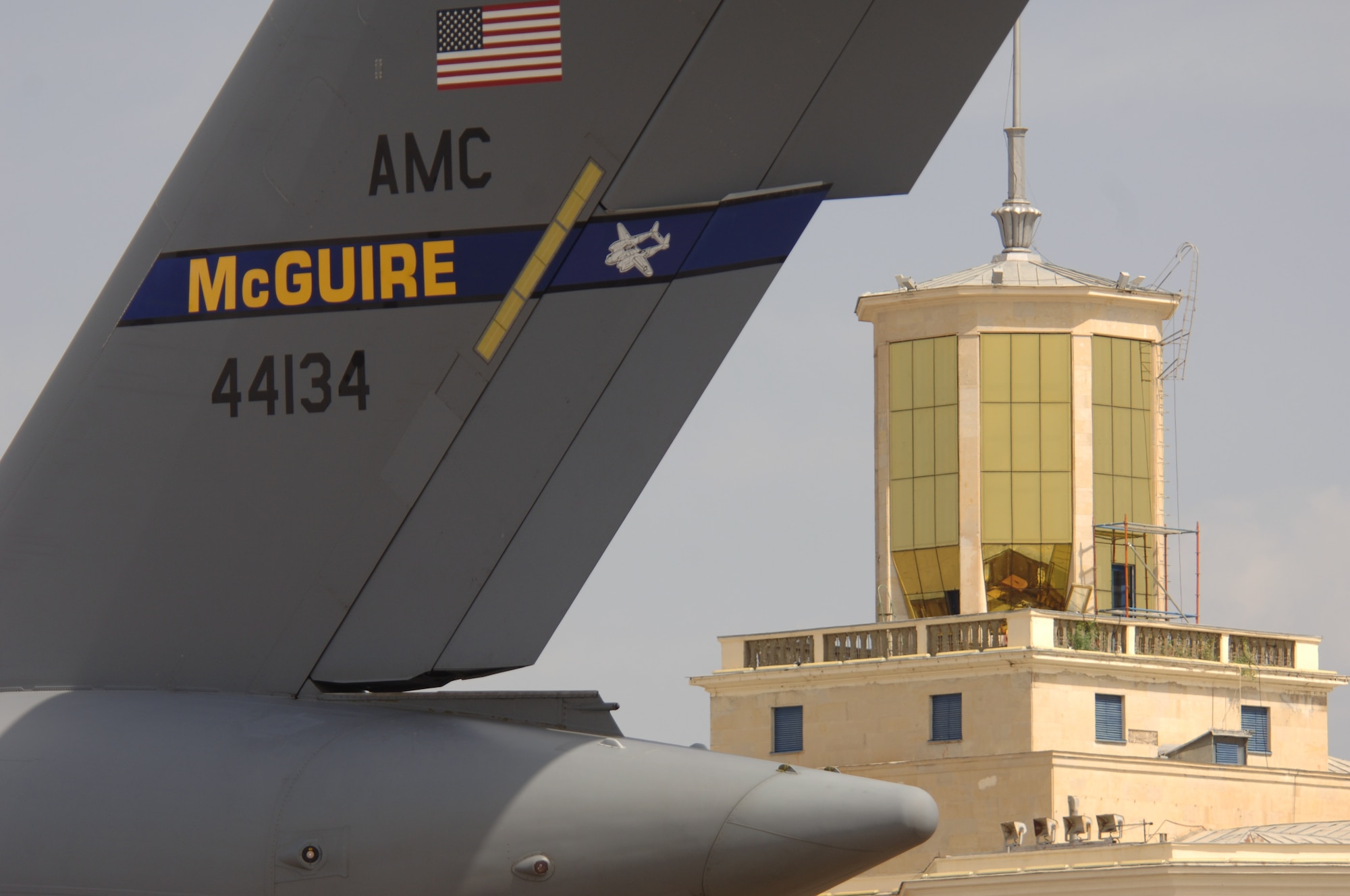 A C-17 Globemaster III from McGuire AFB, N.J., delivers the second wave of humanitarian aid to a civilian airport in Tbilisi, Republic of Georgia, Aug. 14. The delivery was a joint-service effort between U.S. Army Europe Soldiers, U.S. Air Forces Europe and Air Mobility Command Airmen.  (U.S. Air Force photo/Master Sgt. Scott Wagers)