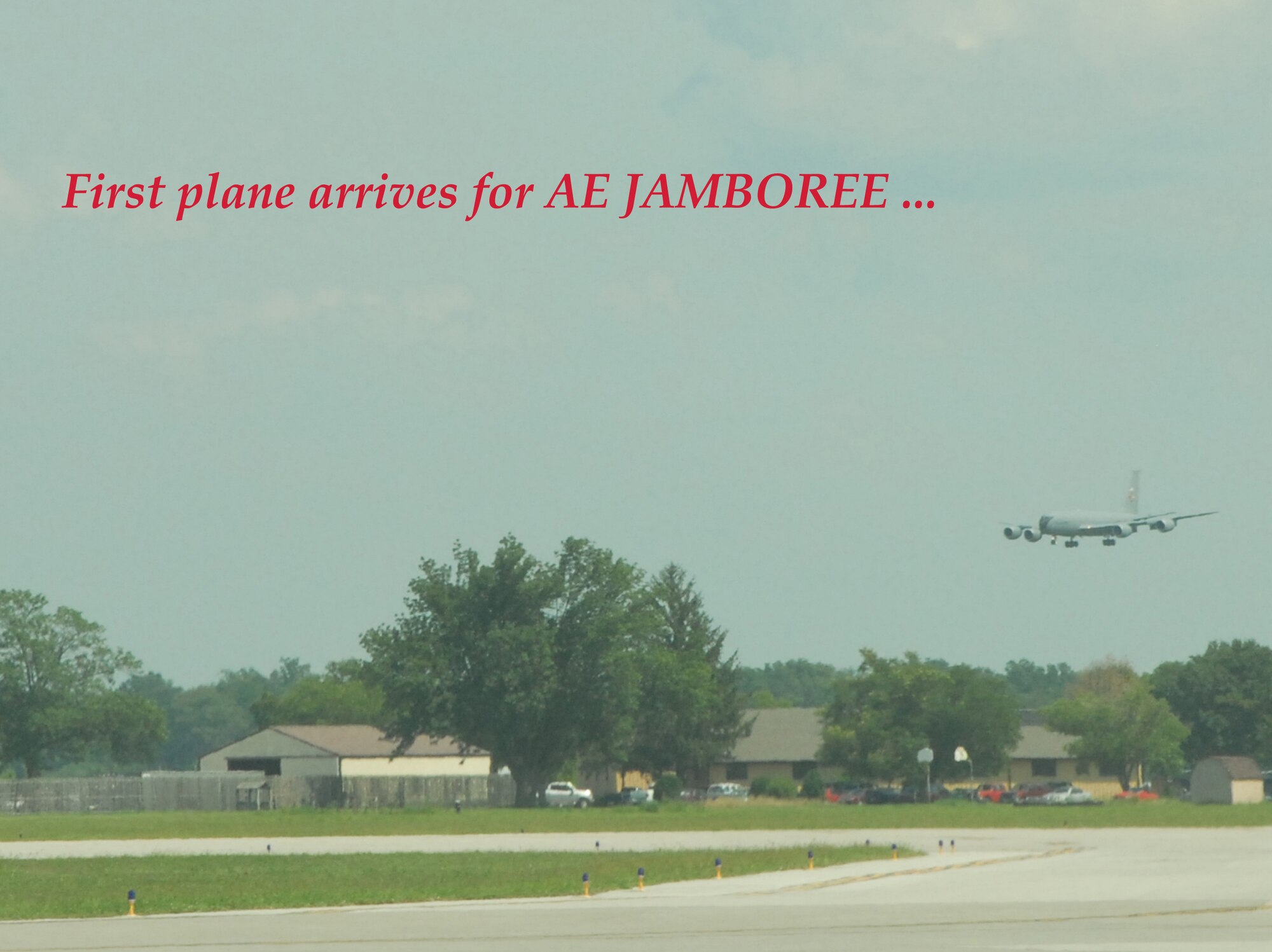 932nd Airlift Wing welcomes AE JAMBOREE participants on the first plane arriving from the 452nd Air Mobility Wing, March Air Reserve Base, Calif.  The KC-135 refueler came with aeromedical evacuation specialists to train alongside active duty and Air Force Reservists in a special three day training event.  (U.S. Air Force photo by Tech. Sgt. Gerald Sonnenberg)