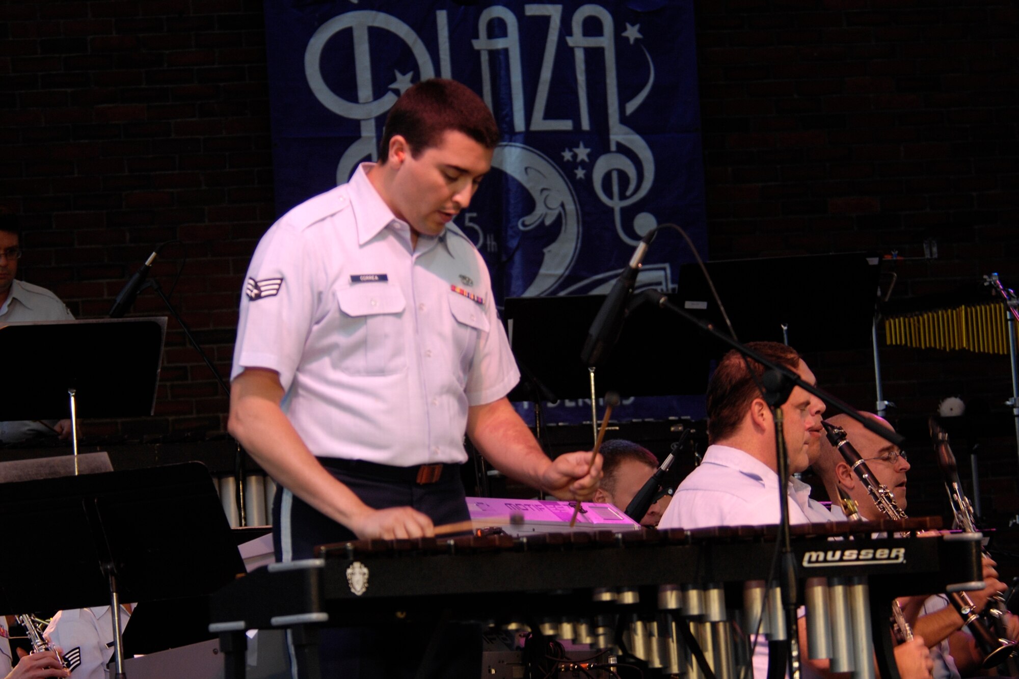 SrA Mike Correa performs George Hamilton Greene's "Frivolity" with the Air Force Band of Liberty at Boston's City Hall Plaza, August 13th, 2008 (photo by Linda LaBonte Britt)
