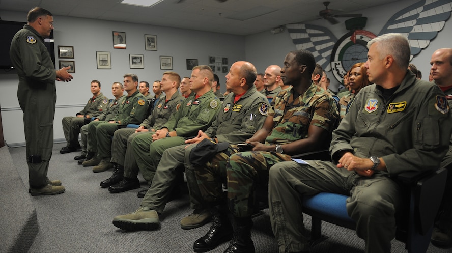 MOODY AIR FORCE BASE, Ga. – Lt. Gen. Gary North, 9th Air Force commander, speaks to members of the 75th Fighter Squadron and 23rd Wing leadership during a visit here Aug. 15. General North spoke to the 75th FS about what to expect on their upcoming deployment. (U.S. Air Force photo by Senior Airman Gina Chiaverotti)