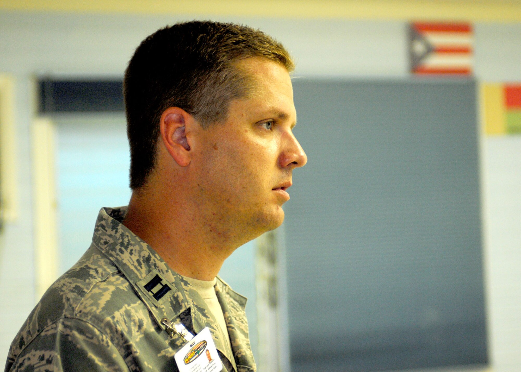 Chaplain Paul Ferguson Jr. of the Texas Air National Guard looks on at the Bobby Benson Center in Kahuku, Hawaii.  He addressed patients at the center on the importance of a drug free life.  Ferguson is part of a 51 person group of physicians, nurses and support personnel from the 149th Fighter Wing Medical Group at Lackland AFB, Texas working with the Hawaii ANG in support of the E Malama Kakou (to care for all) humanitarian program serving the medically underprivileged in Hawaii.
Photo by Master Sgt Robert Shelley
