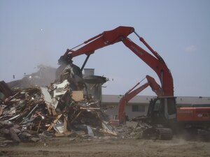 LANGLEY AIR FORCE BASE, Va. -- After years of preparation, Bethel Manor housing area, now known as the Landings at Langley, finally starts its transformation.  The first phase of demolition, west of 13th Street, is almost complete, and new construction will be underway in October.(Courtesy photo by Mary McCall) 
