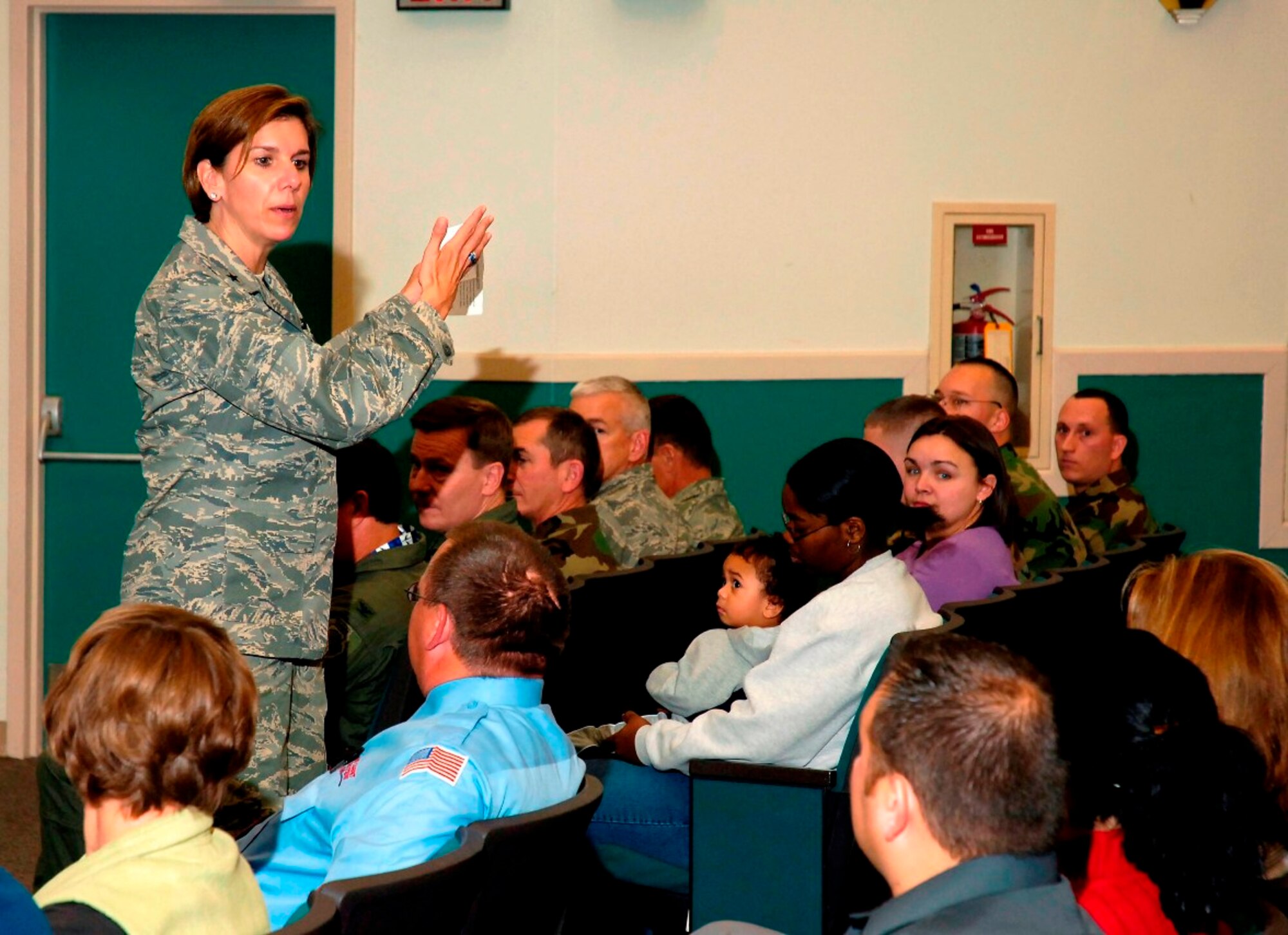 General Robinson teaches members of the community about the 552 ACW mission. Photo courtesy of David Faytinger.