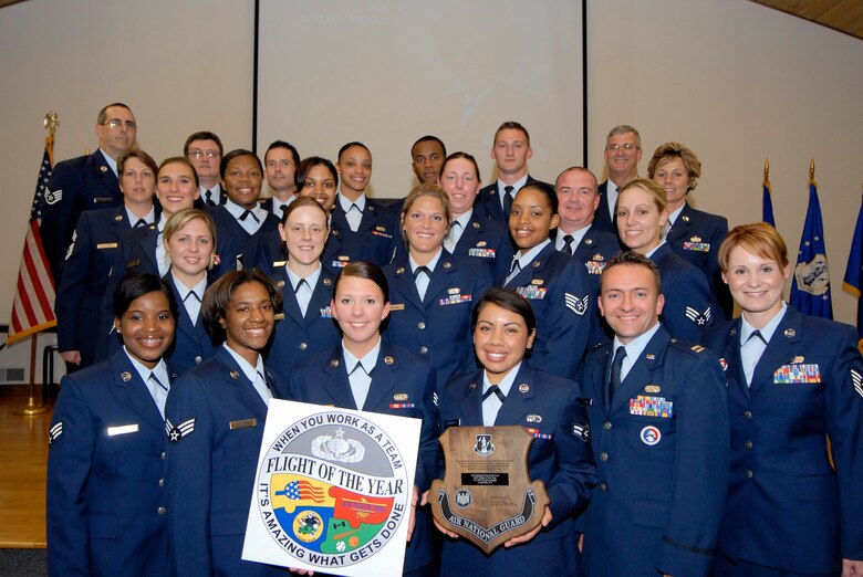 Members of the 123rd Services Flight display their National Guard award June 10.