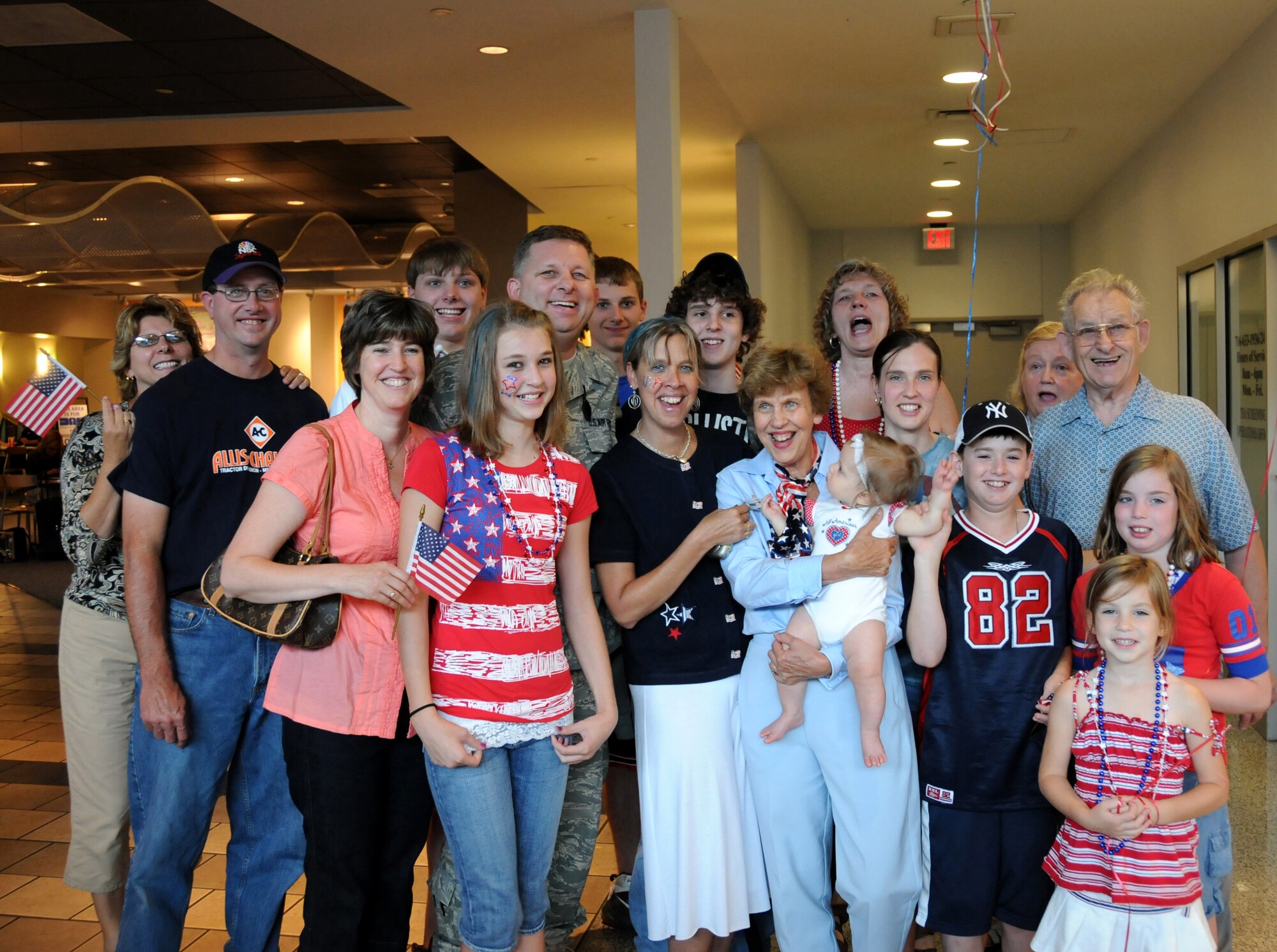 Seventeen family members welcome Tech. Sgt. Kenneth Devole home from his six month deployment to Iraq.