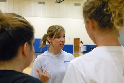 Misty Kinsey is in her fourth season as Randolph High School head volleyball coach. Kinsey's squad registered it's first win of the season at a tournament last weekend but will need big production from inexperienced players in order to earn a playoff berth. (U.S. Air Force photo by Rich McFadden)