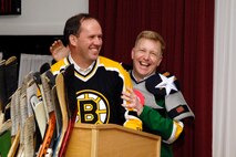 Bruce Hevey, outgoing director of the 653rd Electronic Systems Wing, shares a lighthearted moment with former 350 ELSW Commander Brig. Gen. Pete Hoene during General Hoene’s farewell celebration in April.  Mr. Hevey, who has emphasized cross-wing collaboration, is leaving his current post at the beginning of September.