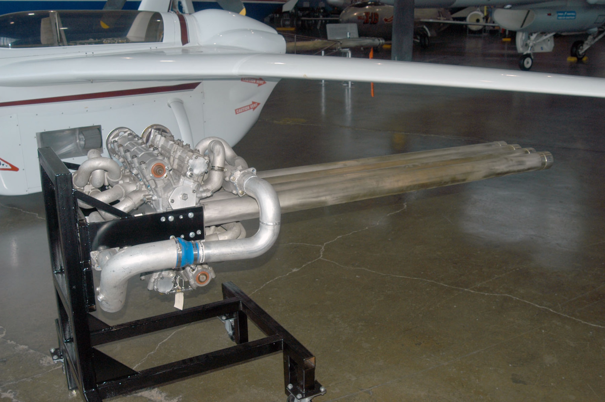 DAYTON, Ohio - Long EZ engine on display in the Research & Development Gallery at the National Museum of the U.S. Air Force. (U.S. Air Force photo)