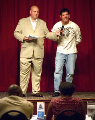 FAIRCHILD AIR FORCE BASE, Wash. – Tech. Sgt. Adrian Bouldin, 92nd Mission Support Squadron unit deployment manager, listens intently while a panel of five judges critiques his singing performance during the AMC Icon here Aug. 15. (U.S. Air Force photo / Airman 1st Class Joshua K. Chapman)