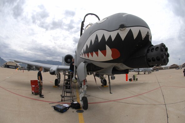 A-10 Thunderbolts from Moody Air Force Base, Ga.'s 74th Fighter Squadron lined the ramp here Aug.1-8 to participate in the Air Force's air-to-ground Weapons System Evaluation Program known as Combat Hammer. Airmen and aircraft from 10 Air Combat Command units dropped over $1.2 million-worth of munitions on the Utah Test and Training Range. With support from the 388th Range Squadron, Airmen in Eglin Air Force Base's 86th Fighter Weapons Squadron, 53rd Wing, will collect and analyze data on how these precision weapons performed and their suitability for use in War on Terror deployments. (U.S. Air Force photo by Alex Lloyd)