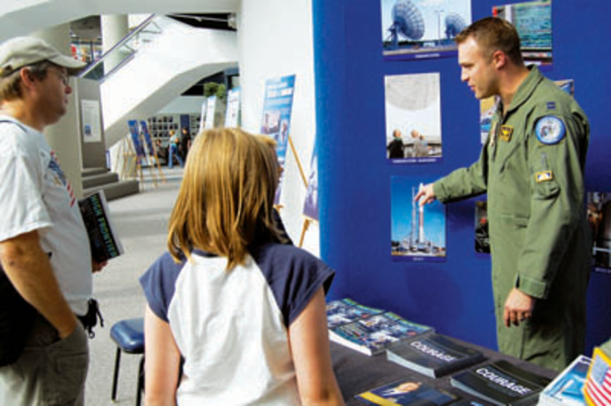 Capt. Steve Erickson, United States Strategic Command, shares facts about ICBMs at the Strategic Air and Space Museum during Air Force Week in the Heartland Aug. 13. Air Force Space Command representatives attended Air Force Week to share the missions and visions of the command.