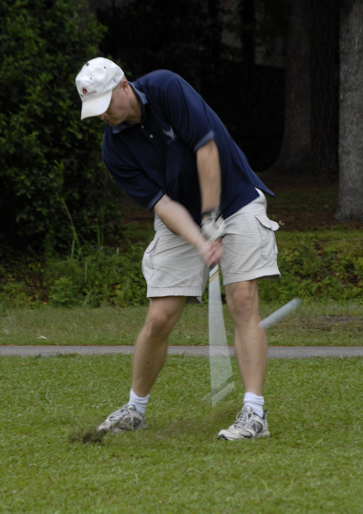 Capt. Jeff Bartlett tees off on the first hole during the Air Force Ball golf tournament at Miller Golf Club in Summerville, S.C., Aug. 22. The tournament was held to raise money for the annual ball to be held Sept. 6. Tickets are still available at the 437th Airlift Wing protocol office for $35 a person. For more information call protocol at 963-8002. Captain Bartlett is assigned to the 437th Airlift Wing Safety Office. (U.S.  Air Force photo/Master Sgt. Sean Houlihan)