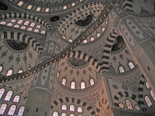 Tech. Sgt. Robert Lorenz took this photo from the inside of the Sabanci Central Mosque in Adana, Turkey, while recently deployed with other Airmen from the 931st Aircraft Maintenance Squadron to Incirlik Air Base, Turkey. Though the mosque is just 10 years old, it was built with a classic Ottoman design and is considered the symbol of Adana. It has the capacity to serve 28,500 people and is the biggest mosque in the Middle East.