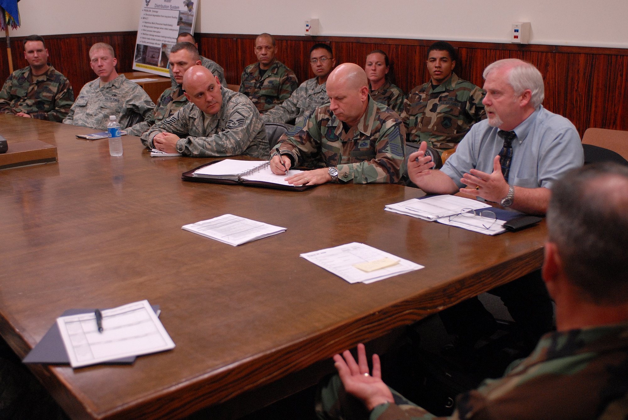 KUNSAN AIR BASE, Republic of Korea -- Members of the Airmen's Time Task Force speak to members of the 8th Maintenance Squadron here Aug. 20. The study focused on Airmen with extra duties and how it affects their jobs. (U.S. Air Force photo/Senior Airman Gustavo Gonzalez) 