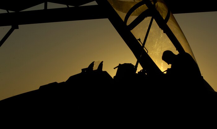 Airman First Class Rory Conway, crew chief, 13th Fighter Squadron, Misawa Air Base, Japan, conducts an F-16 post flight inspection August 21, 2008, during exercise Green Flag 080-9 at Nellis Air Force Base, Nev. This training prepares U.S. forces to fight in a high-tech combat environment while providing Air Force leaders valuable planning experience.  Green Flag exercises use state-of-the-art technology to provide world class close air support counter land airpower training for Air Force, sister services, and international combat fighter, bomber, and airborne command and control squadrons stressing realistic combat environments focused on high desert armored warfare.  The exercise facilitates joint operational training at the U.S. Army National Training Center at Fort Irwin, Calif.  Green Flag also trains Air Force ground combat units in the tactical control of airpower in the close battle.  U.S. Army brigade commanders and their combat forces deployed to NTC receive the support and integrate the airpower.
(U.S. Air Force photo/ Master Sgt. Kevin J. Gruenwald)