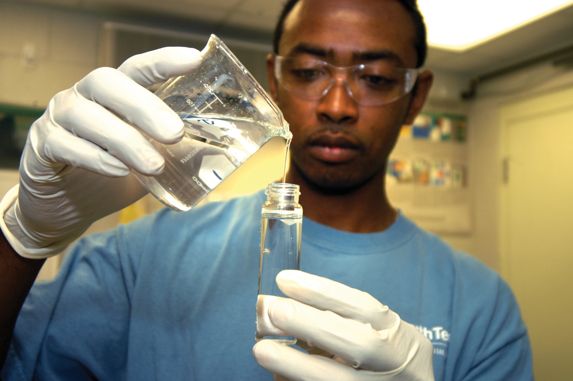 Tyrone Daniel, lab technician, prepares a water sample for testing.
U.S. Air Force photo by Sue Sapp 