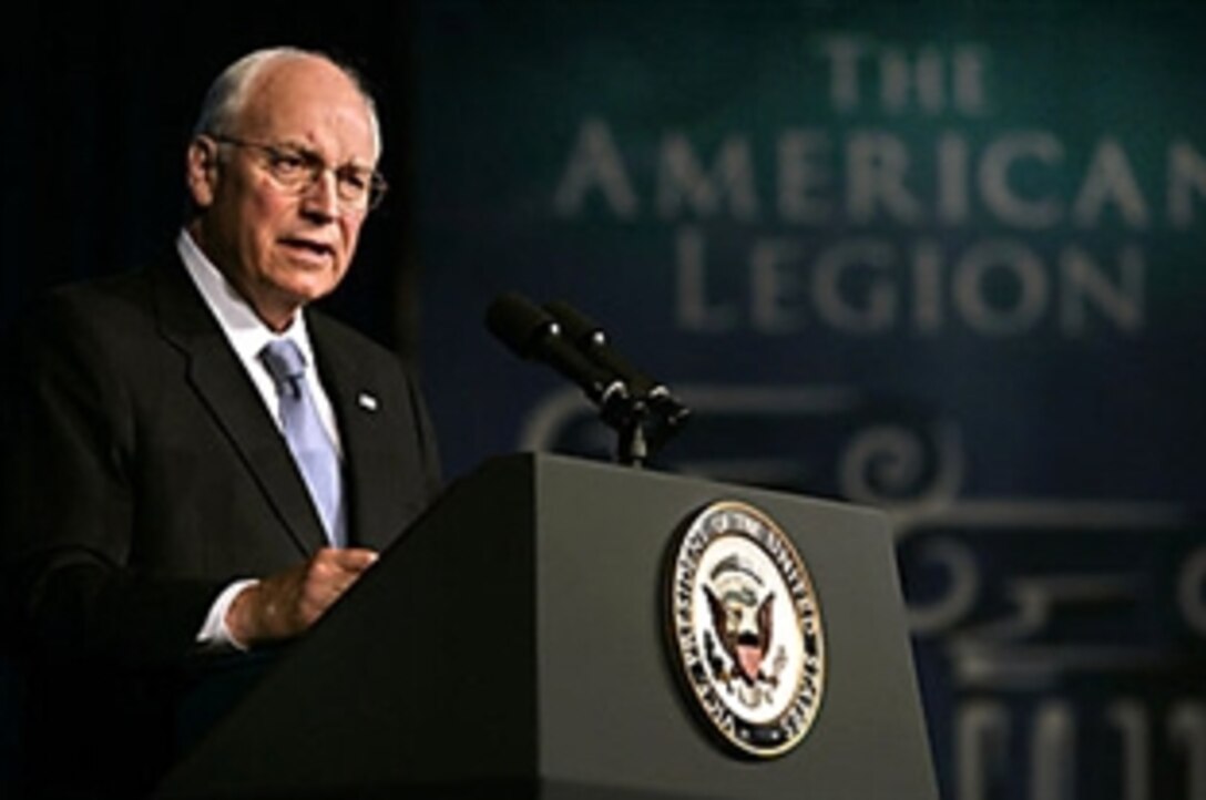 Vice President Dick Cheney addresses the 90th American Legion Convention, Aug. 27, 2008, in Phoenix, thanking members for supporting today's military.