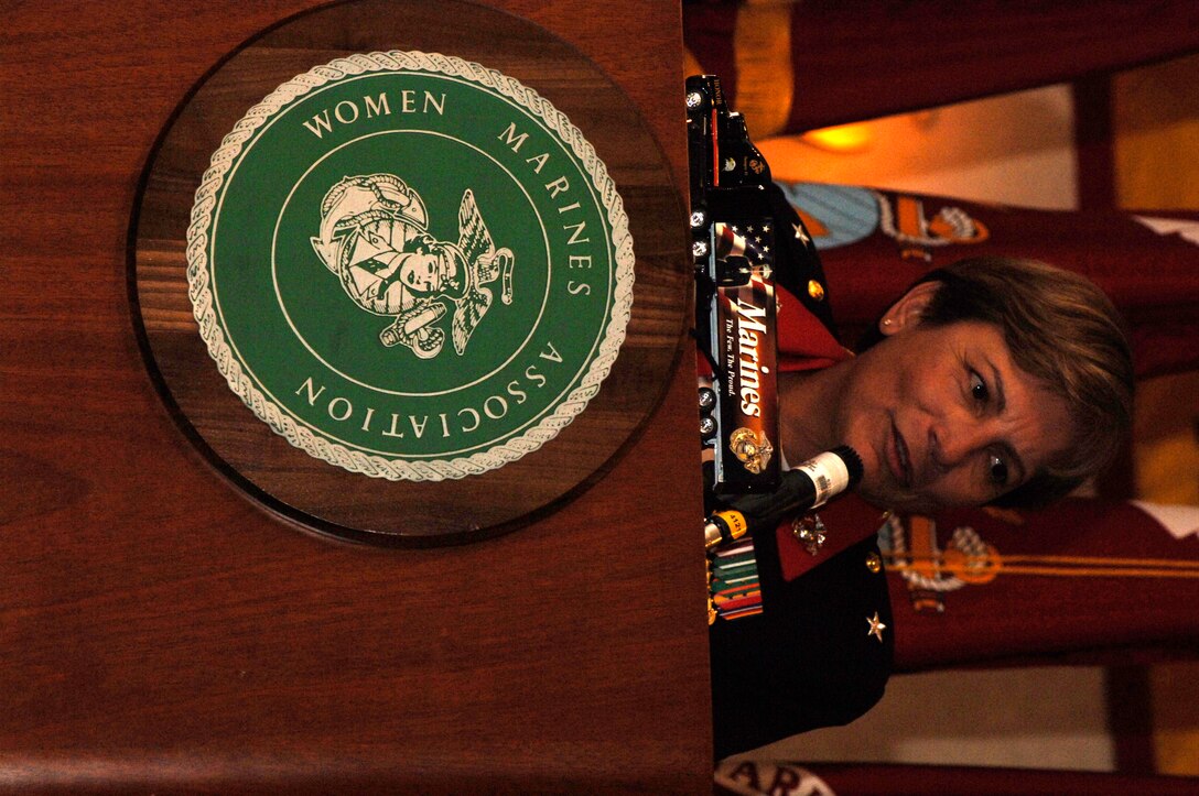 Brig. Gen. Angie Salinas, commanding general, Marine Corps Recruit Depot San Diego and Western Recruiting Region, addresses the audience  during the opening ceremony of the 25th Annual Women Marines Association conference in Houston, Aug. 29. More than 200 women Marines from as early as World War II era to Operation Iraqi Freedom were in attendance from this biennial convention and professional development conference.