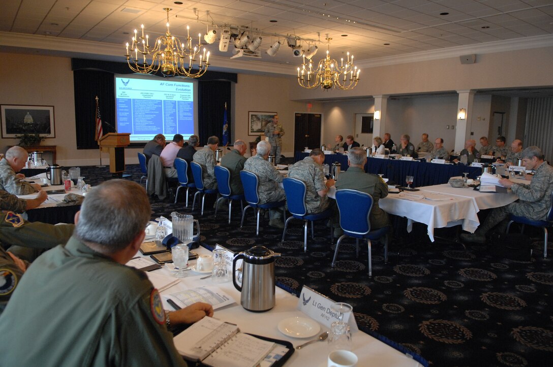 Senior Air Force leaders listen to a briefing during a strategic summit Aug. 27, at Bolling Air Force Base, D.C. (U.S. Air Force photo/Andy Morataya)
