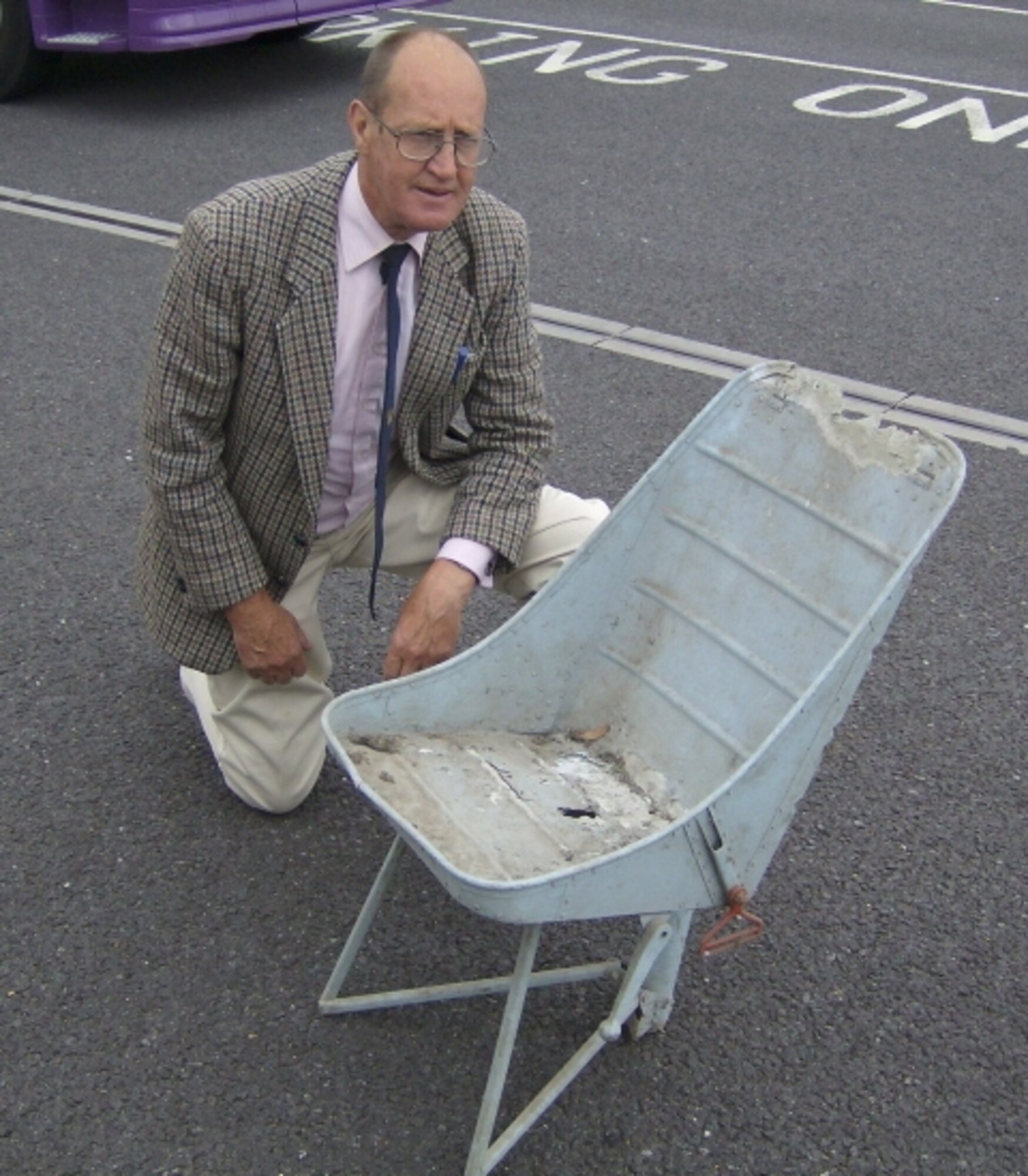 Quentin Bland from Grafton Underwood near Kettering in Northhamptonshire, England, acquired this seat and other B-17 aircraft parts from his uncle’s farm sometime after World War II, and recently brought them to the attention of a U.S. civilian contractor visiting him from the States. (Courtesy photo)