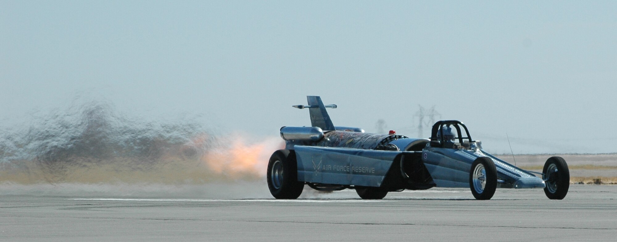 Bill Braack and the United States Air Force Reserve Jet Car prepare to rocket down the runway during the 2008 Travis Air Expo Aug. 30. (U.S. Air Force photo/Airman 1st Class Kristen Rohrer)