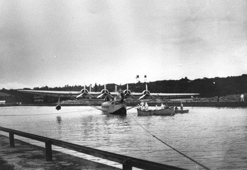A Pan American Clipper landing at its slip in Sumay (Pan American Complex). (Courtesy photo provided by War in the Pacific NHP)